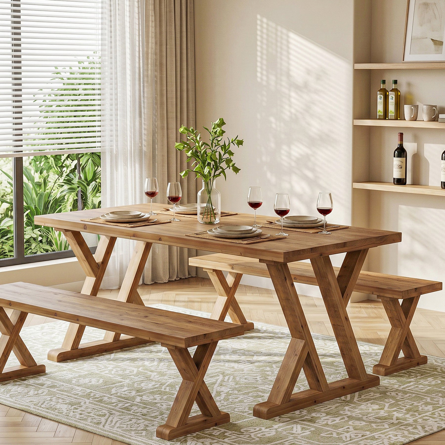 63" Wood Dining Table, Farmhouse Kitchen Dinner Table for 4-6 People