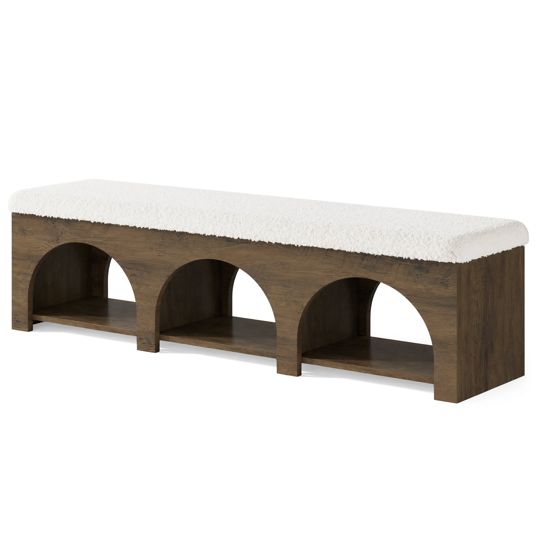 63" Upholstered Entryway Bench, 2-Tier Shoe Bench with Cushion and Shelf