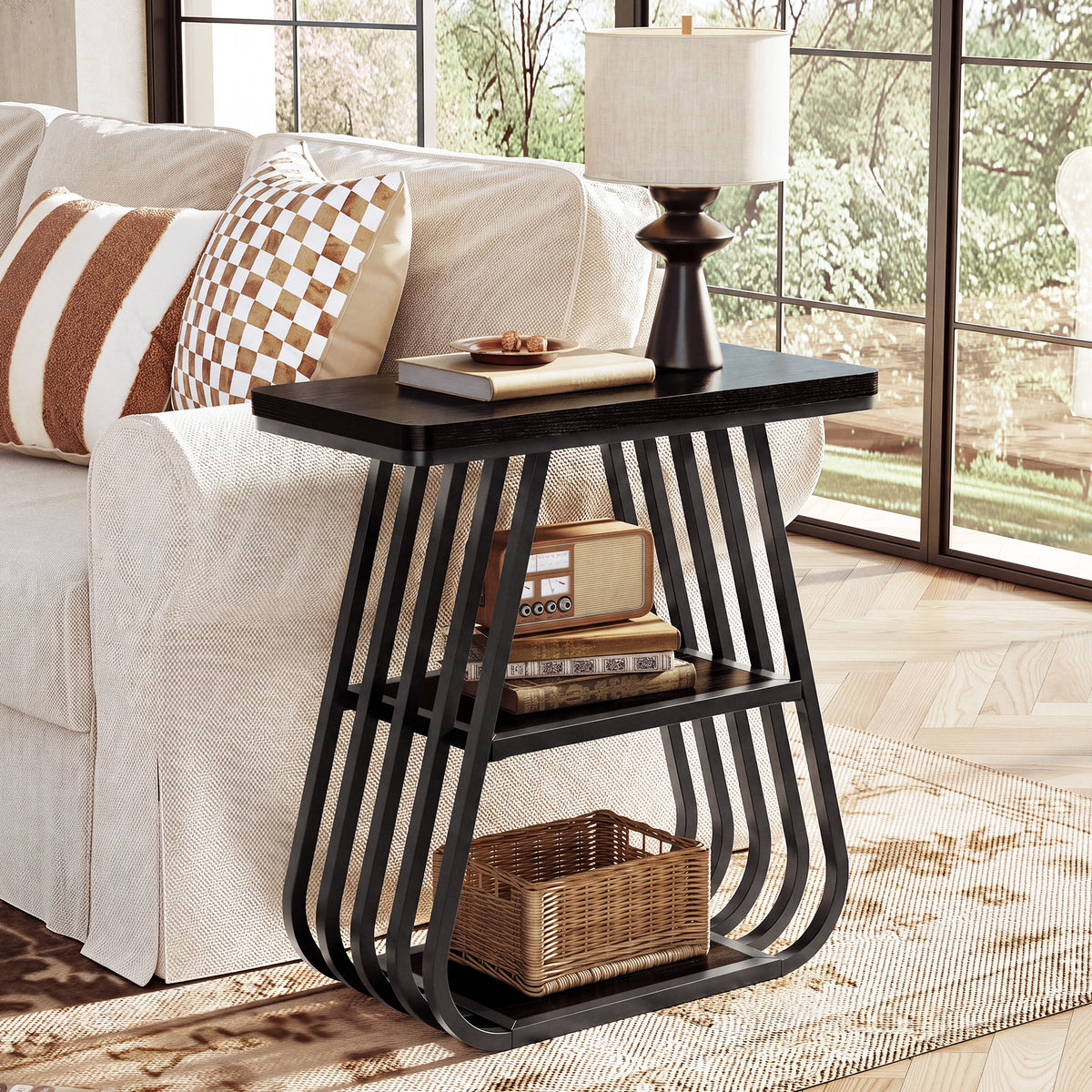 3-Tier End Table, 23.62" Side Table with Storage Shelves for Small Spaces