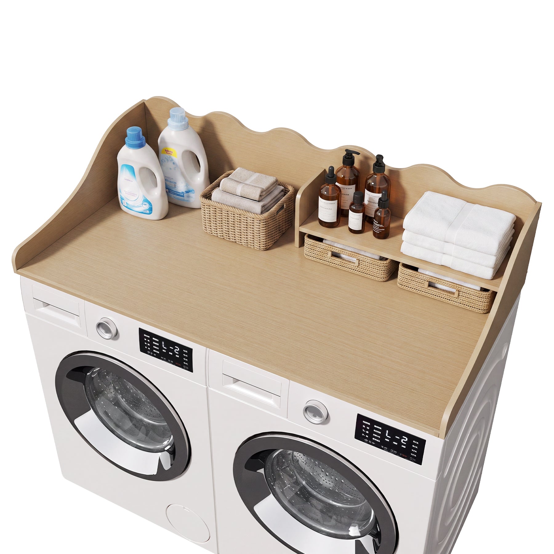 2-Tier Washer Dryer Countertop with Shelf, Wave Edge Laundry Topper for Laundry Room Organization