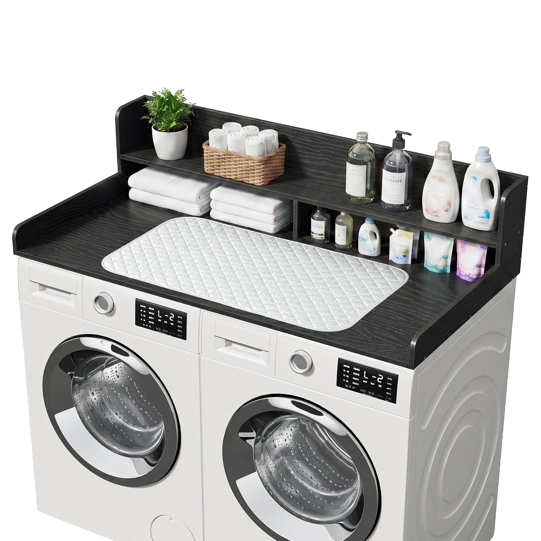 2-Tier Washer Dryer Countertop with Ironing Mat for Laundry Room Organization, Waterproof, Stain-Resistant