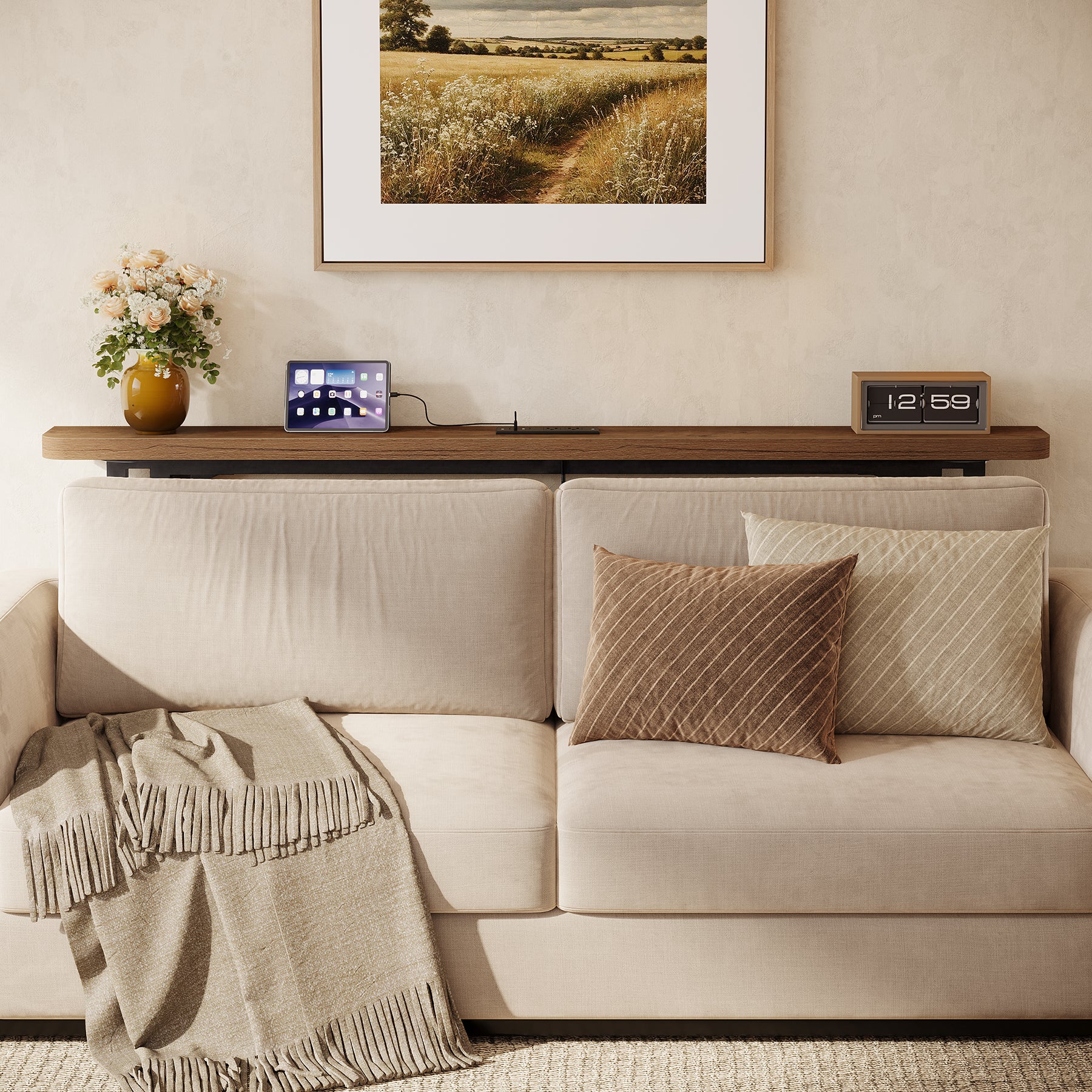 70.9" Narrow Console Table, Skinny Sofa Table with Power Outlet for Living Room