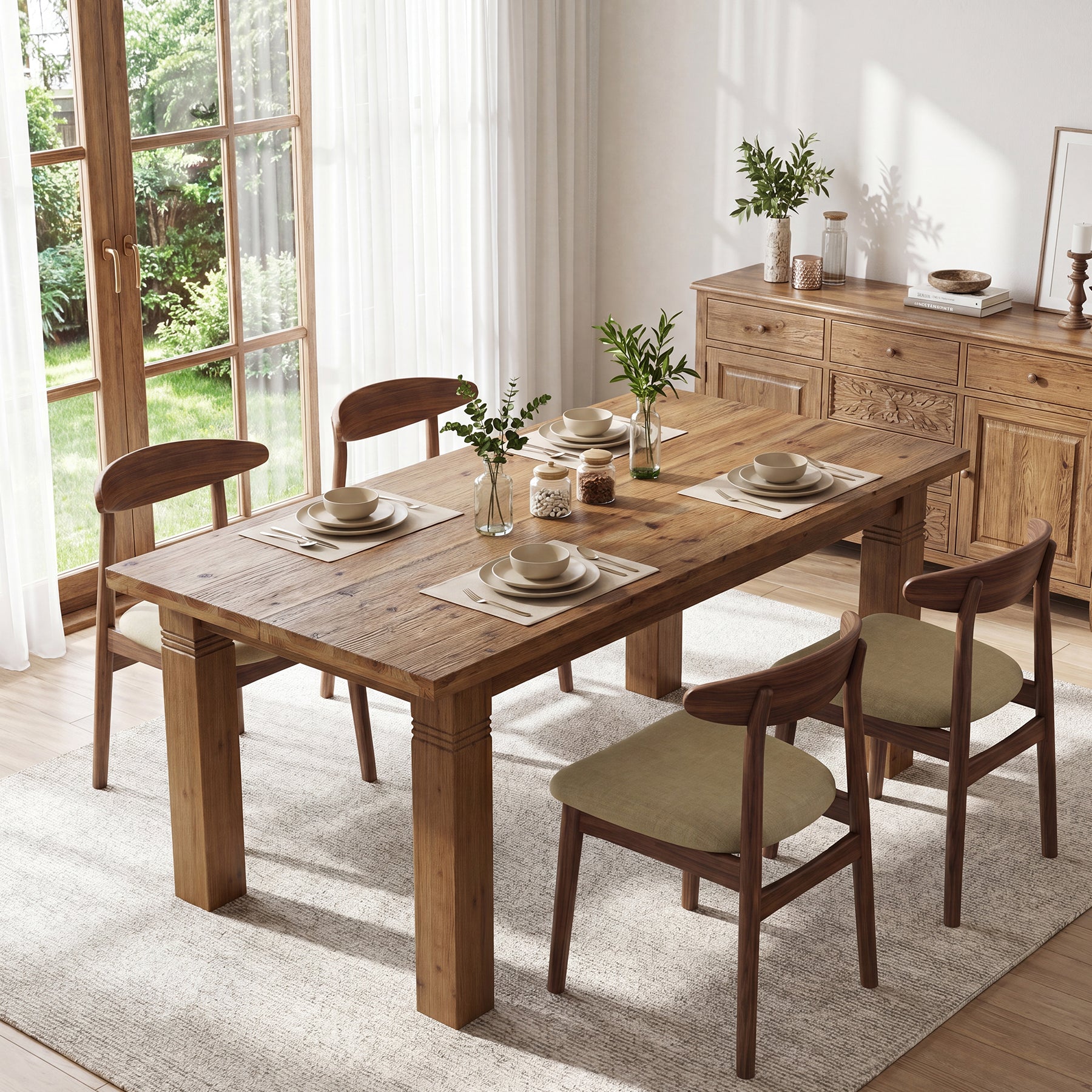 63" Solid Wood Dining Table for 4-6 People, Rectangular Kitchen Tables with Sturdy Legs