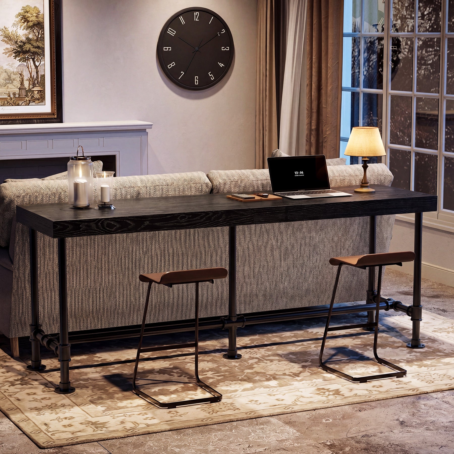 70.87" Solid Wood Bar Table for 6-8 People, Industrial Counter Height Pub Table