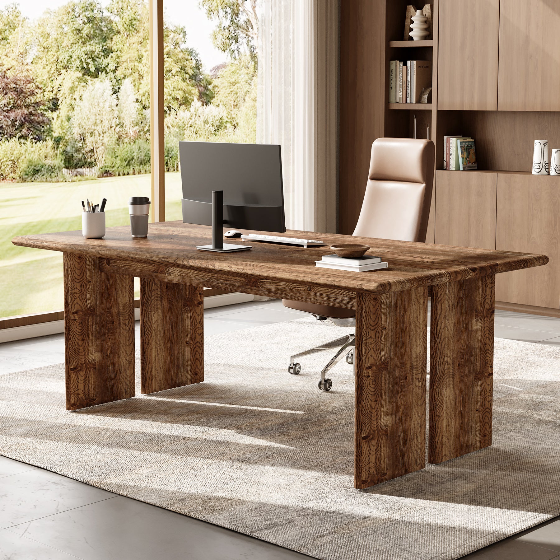 Solid Wood Executive Desk, 63" Computer Desk with Large Tabletop