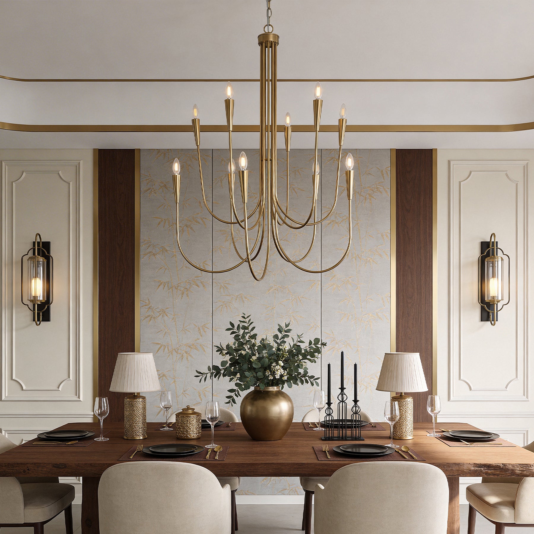 10-Light Modern Chandelier, U-Shaped Arms Pendant Light Fixture