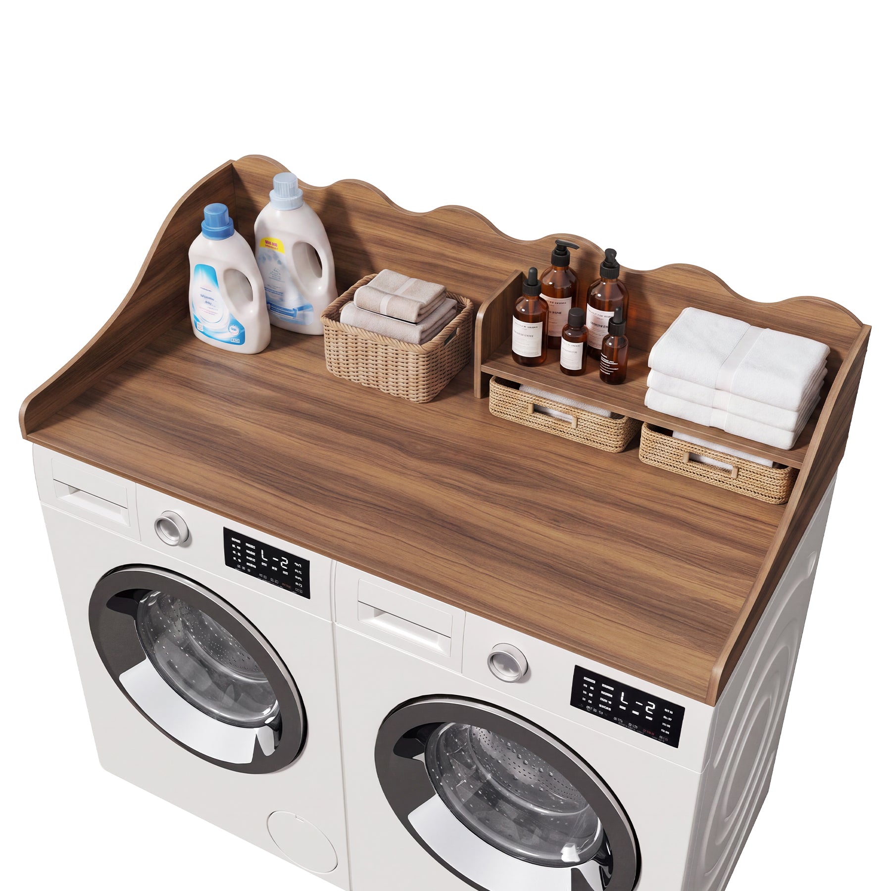 2-Tier Washer Dryer Countertop with Shelf, Wave Edge Laundry Topper for Laundry Room Organization