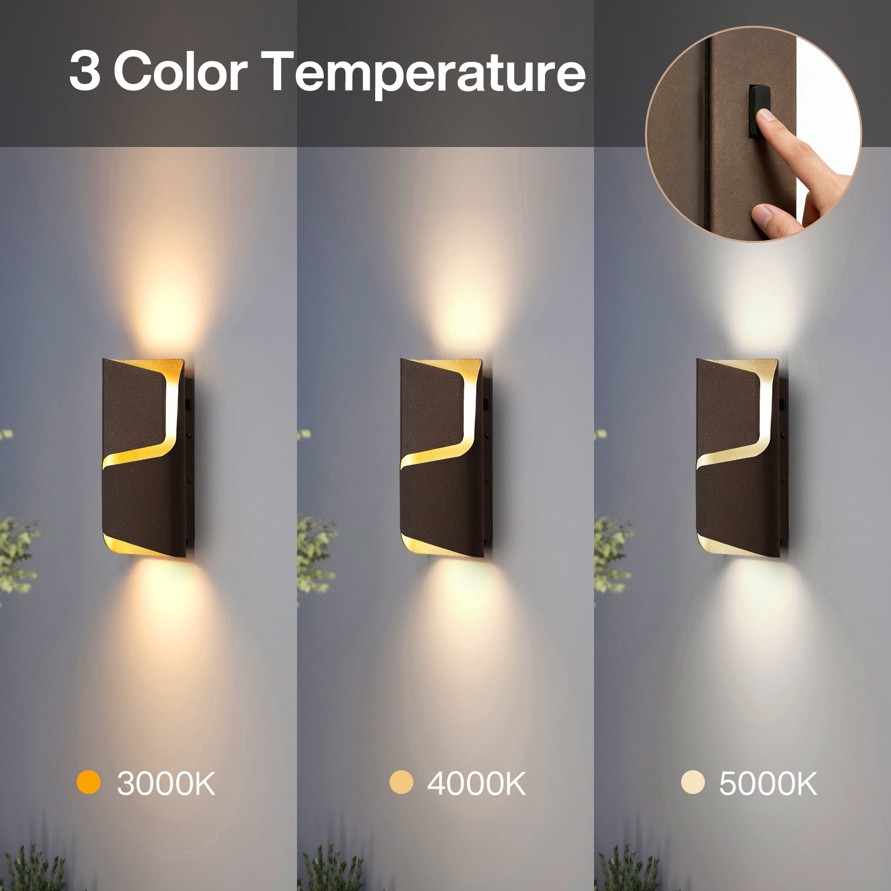 11.8" Modern Wall Lights, 2 Pack LED Wall Sconce Outdoor Patio Wall Light Fixture with 3CCT