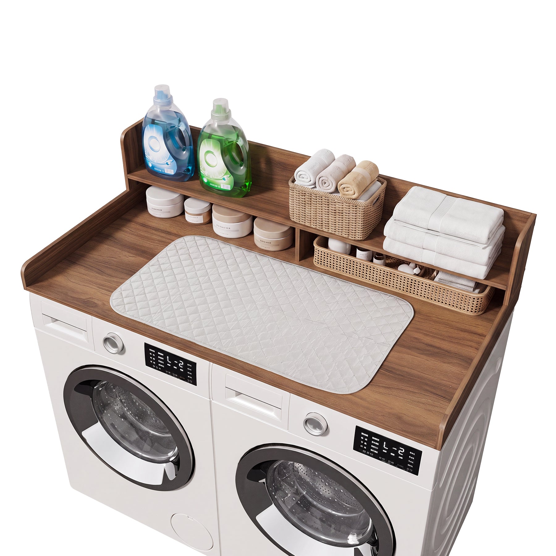 2-Tier Washer Dryer Countertop with Ironing Mat for Laundry Room Organization, Waterproof, Stain-Resistant