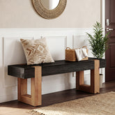 55" Solid Wood Entryway Bench, Indoor Wooden End of Bed Bench Seat 3