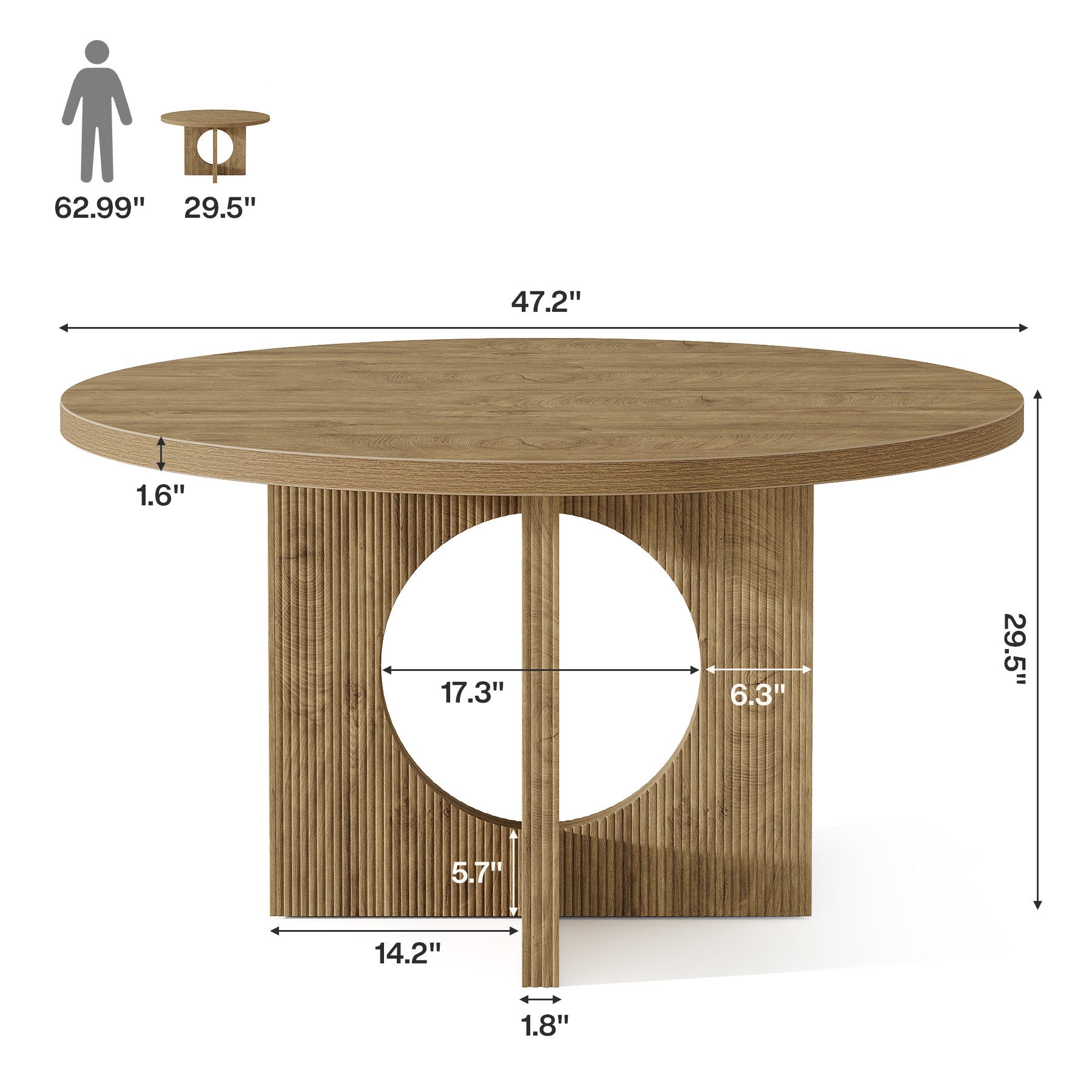 Tribesigns 47-Inch Round Dining Table with Fluted Pedestal Base, Farmhouse Kitchen Table for 4-6 People and Apartments
