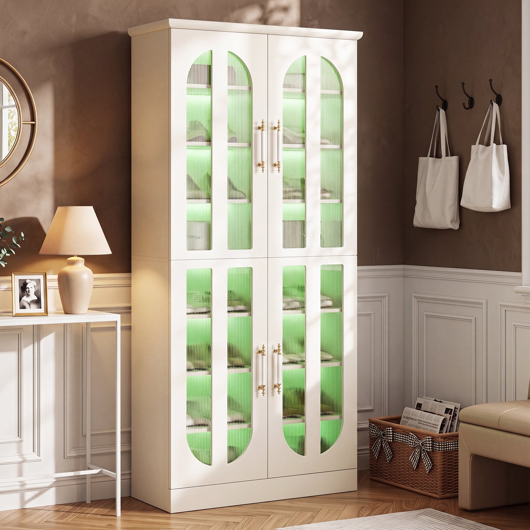 8-Tier Shoe Cabinet, Modern Shoe Organizer with Dimmable LED Lights & Acrylic Doors