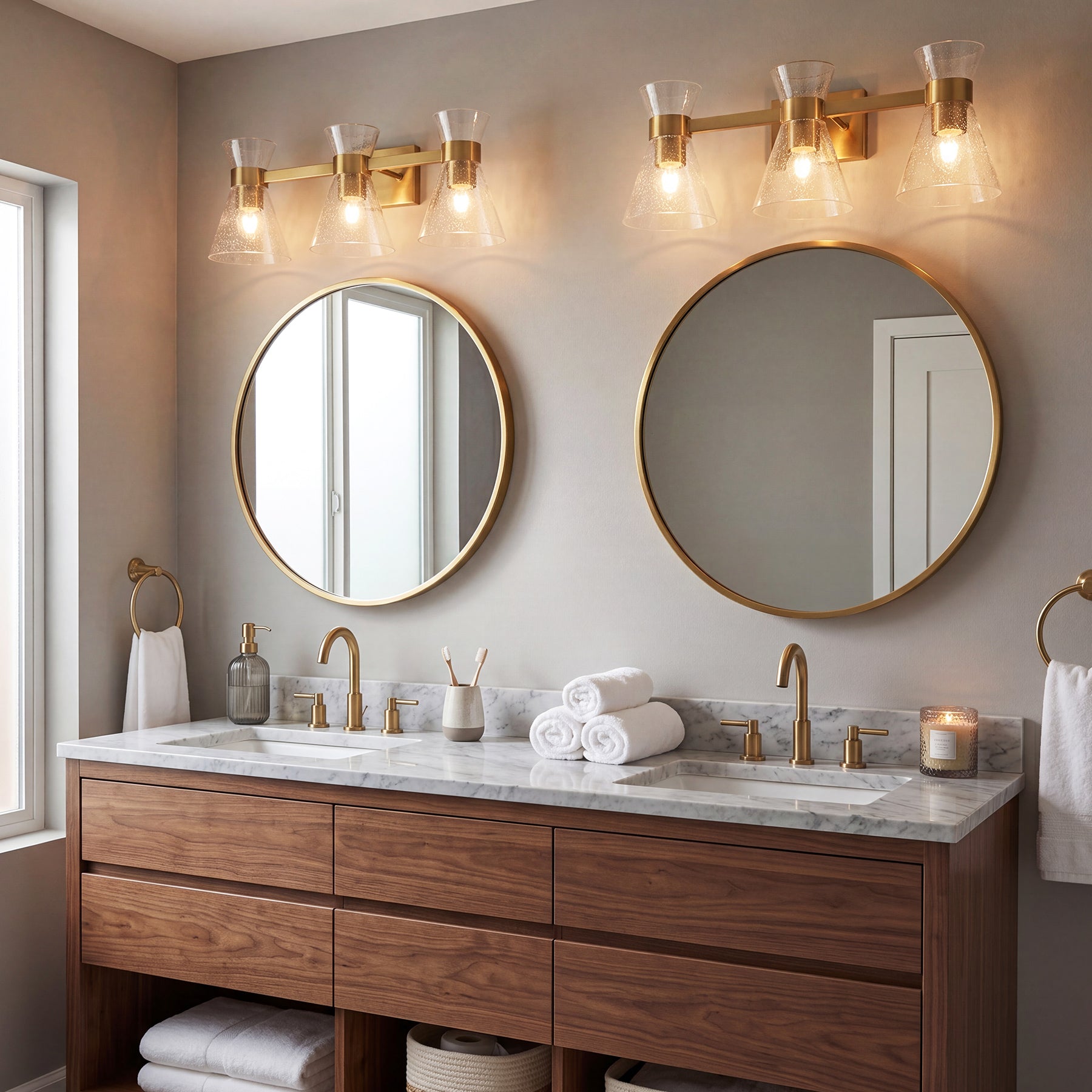 3-Light Bathroom Vanity Light, Seeded Glass Wall Light Fixtures Damp-Rated