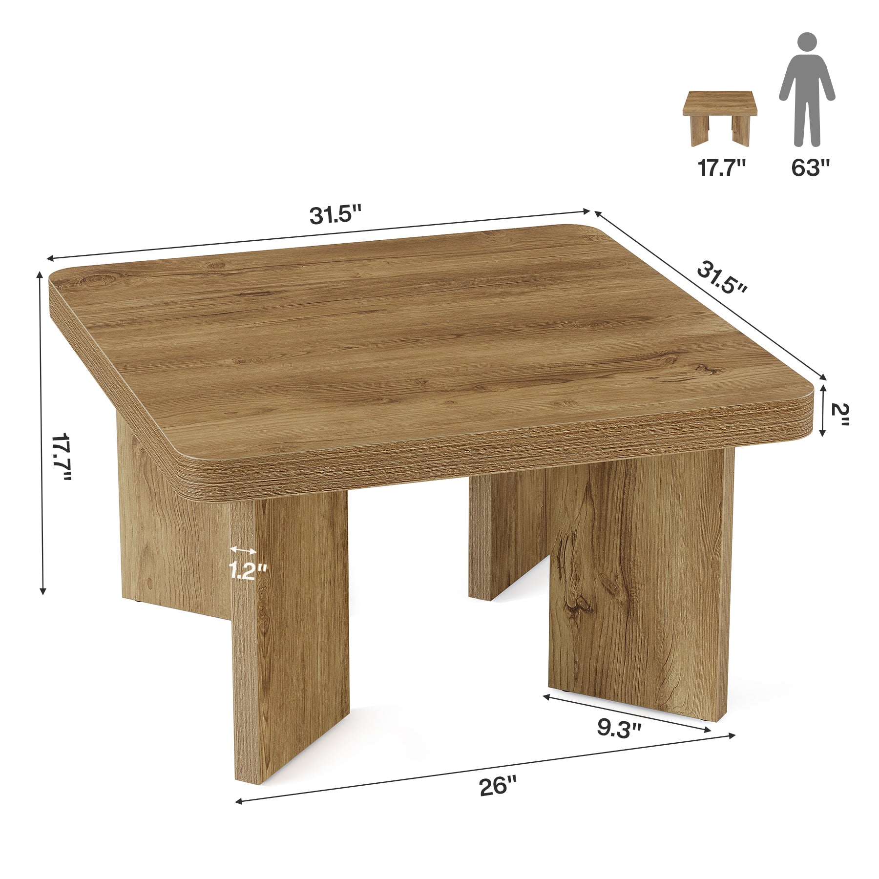 Tribesigns 31.5-Inch Farmhouse Coffee Table with Thickened Tabletop, Square Wood Center Table for Small Spaces