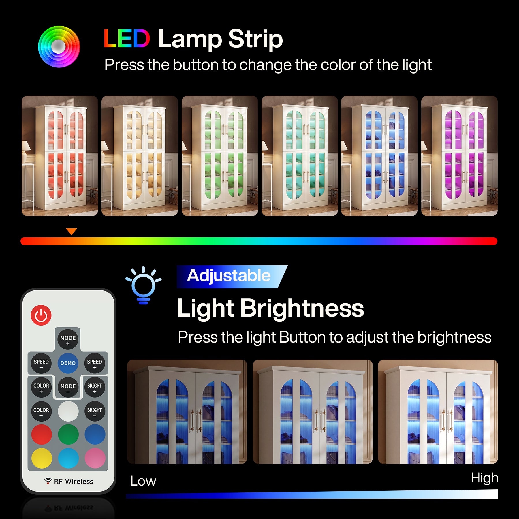 8-Tier Shoe Cabinet, Modern Shoe Organizer with Dimmable LED Lights & Acrylic Doors