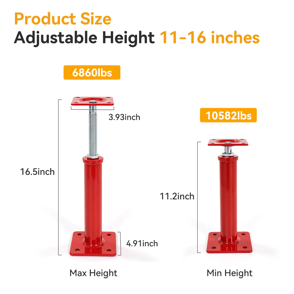 6 Pack House Floor Jacks for Lifting & Leveling, Heavy Duty Screw Jacks with Swiveling Top Plate