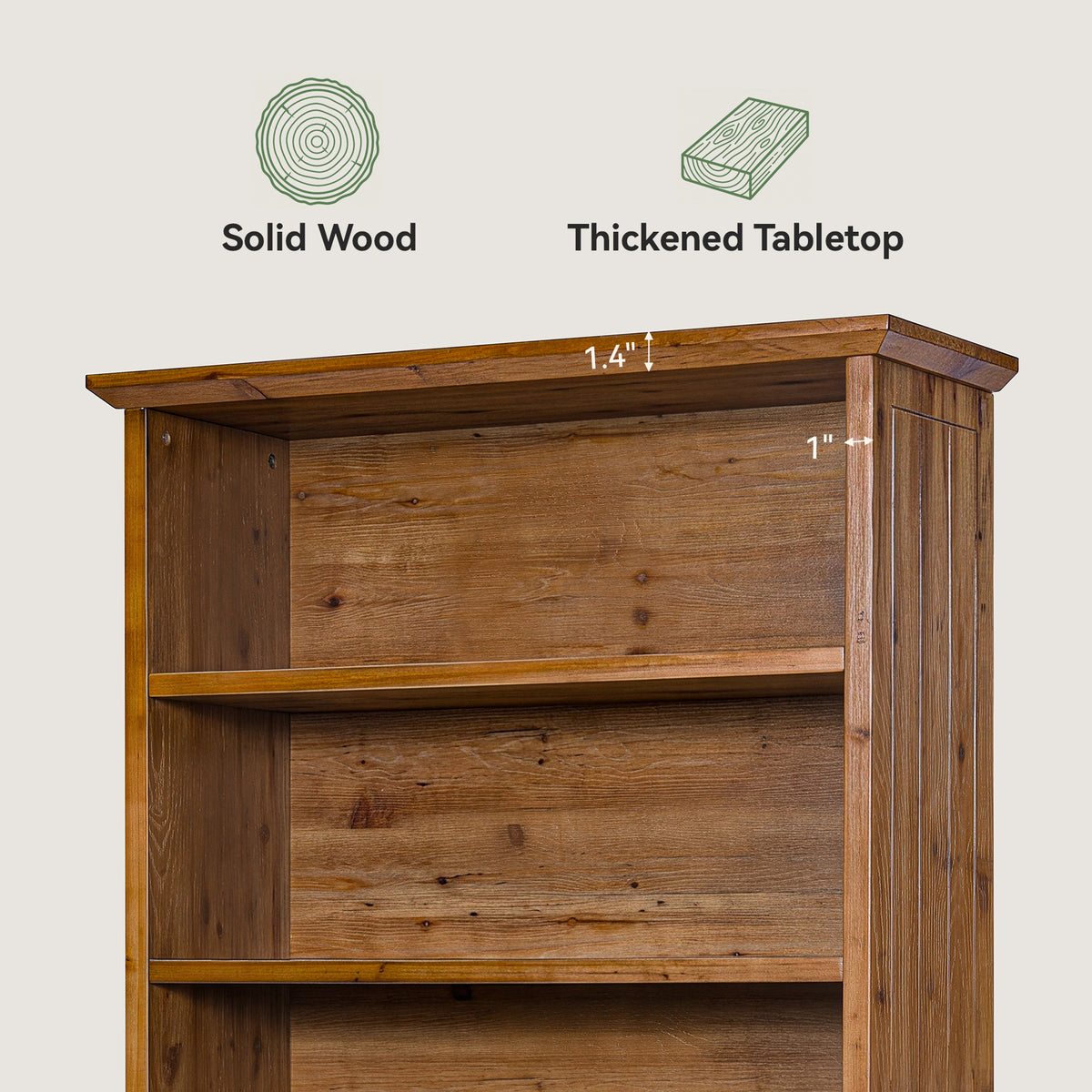 75" Solid Wood Bookshelf, 7-Tier Open Bookcase Display Shelf for Home Office