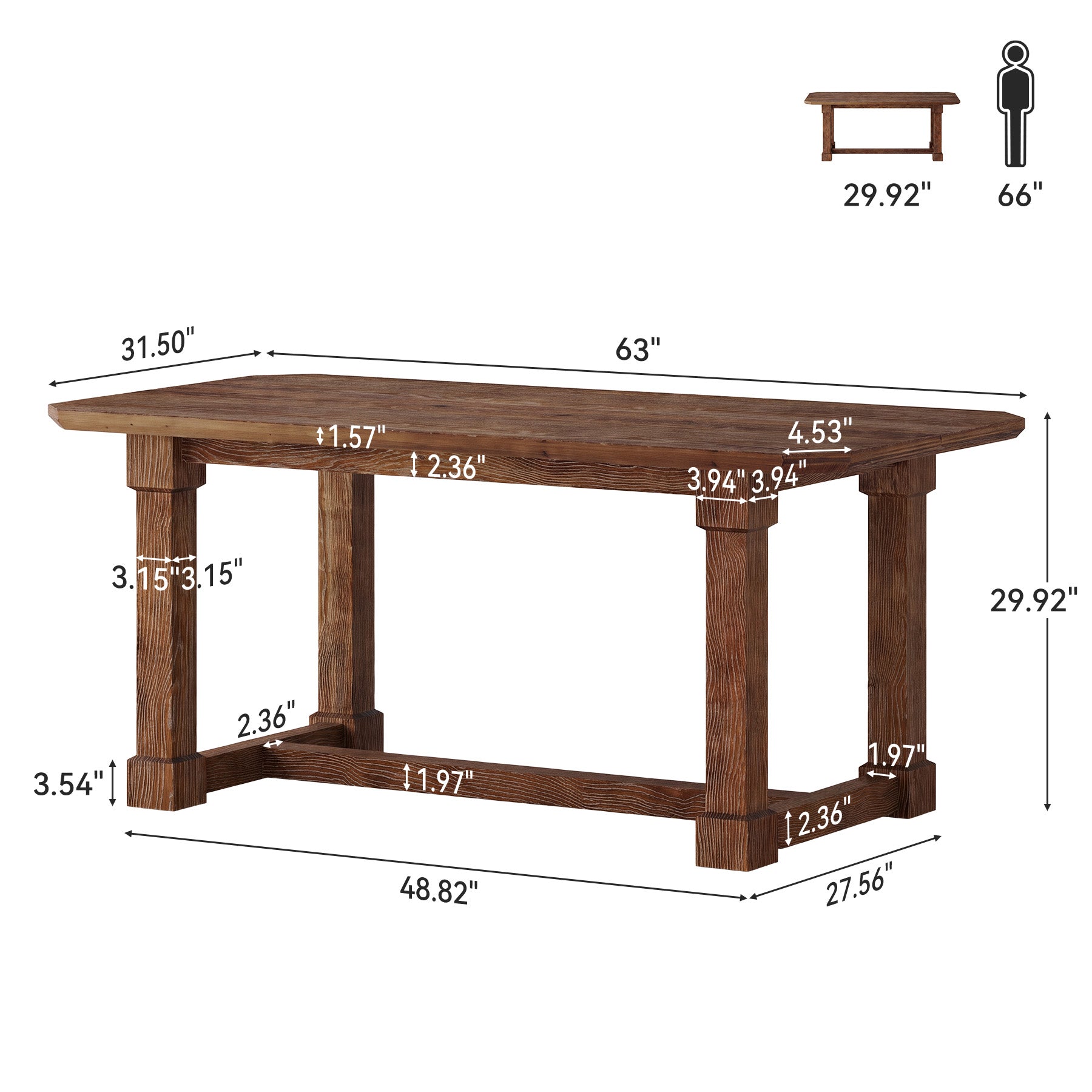 63" Solid Wood Executive Desk, Heavy-Duty Office Computer Desk with Thick Top & Sturdy Legs