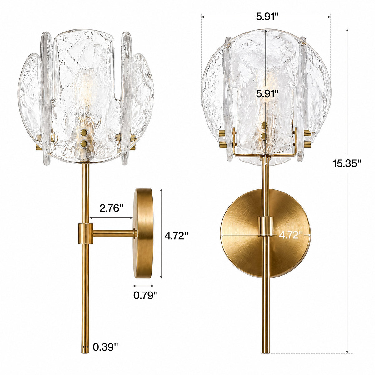 Tribesigns 15" Modern Wall Sconce, Bathroom Wall Light Fixture with Textured Clear Glass Shade
