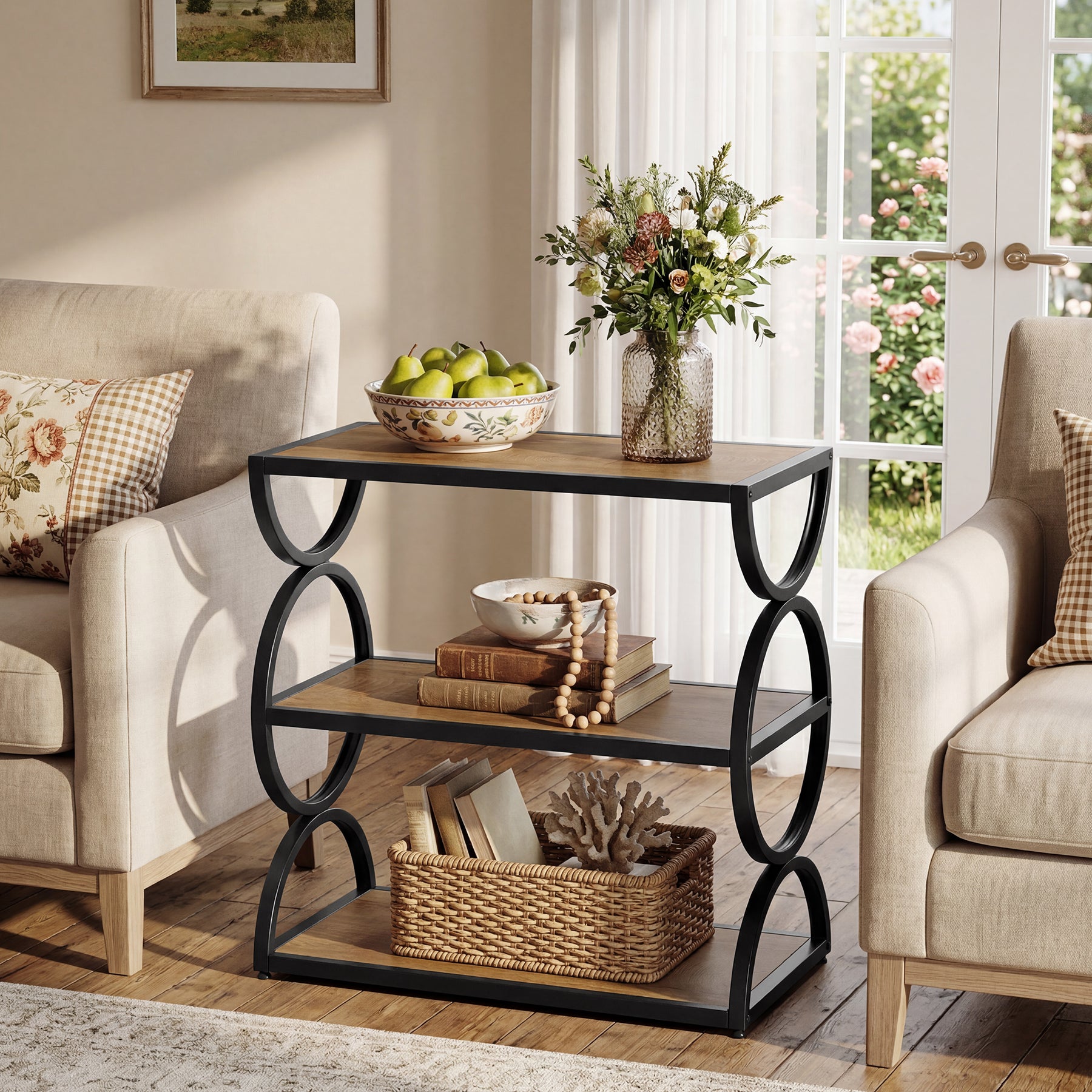 23.6” Industrial Nightstand, Bedside Table  With 3-Tier Open Shelves For Small Bedrooms