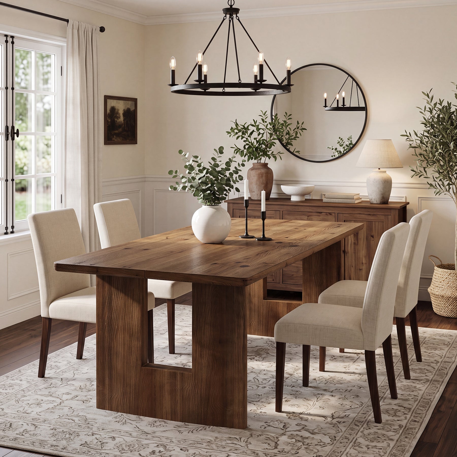 Farmhouse Dining Table, 63" Solid Wood Rectangle Kitchen Table for 4-6
