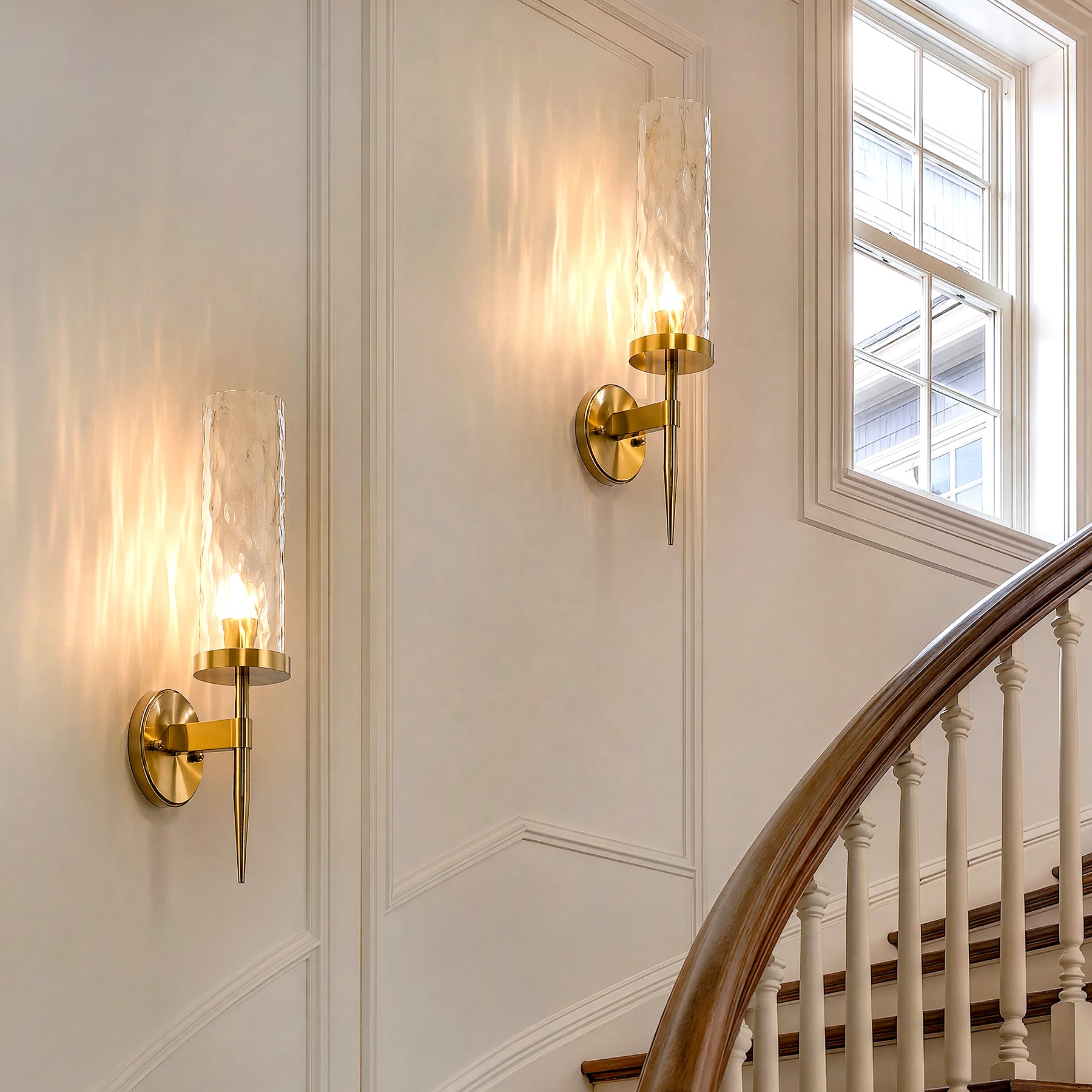 21.85" Modern Wall Sconces Set of 2, Bathroom Vanity Light Fixtures with Water Ripple Glass Shade