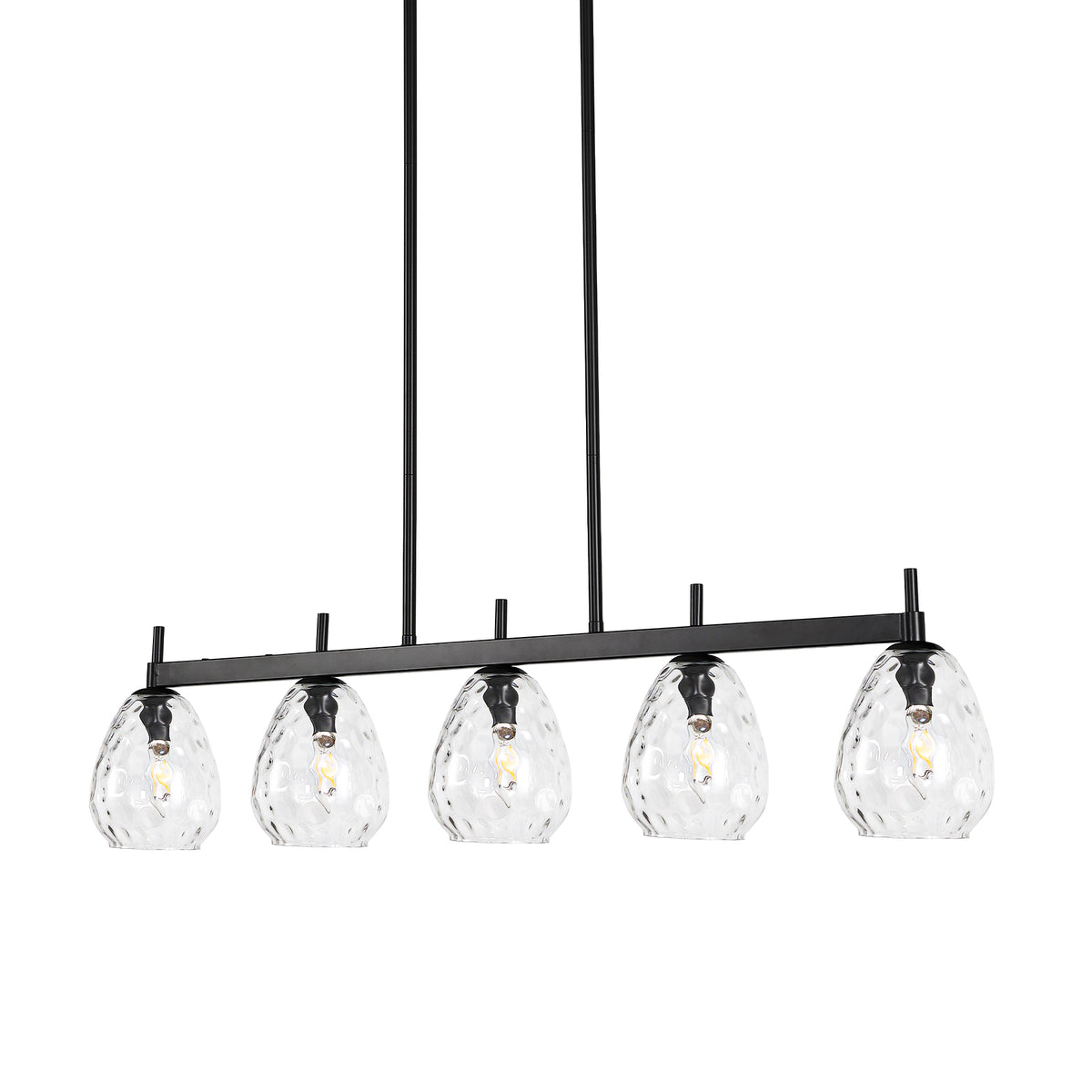5-Light 41" Black Linear Pendant Light, Kitchen Island Light with Clear Glass Shade