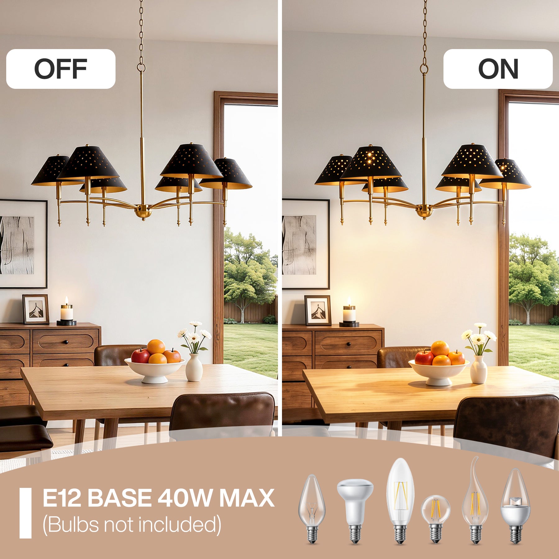 6-Light Chandelier with Matte Black Lampshade, 35" Farmhouse Height Adjustable Pendant Light Fixture