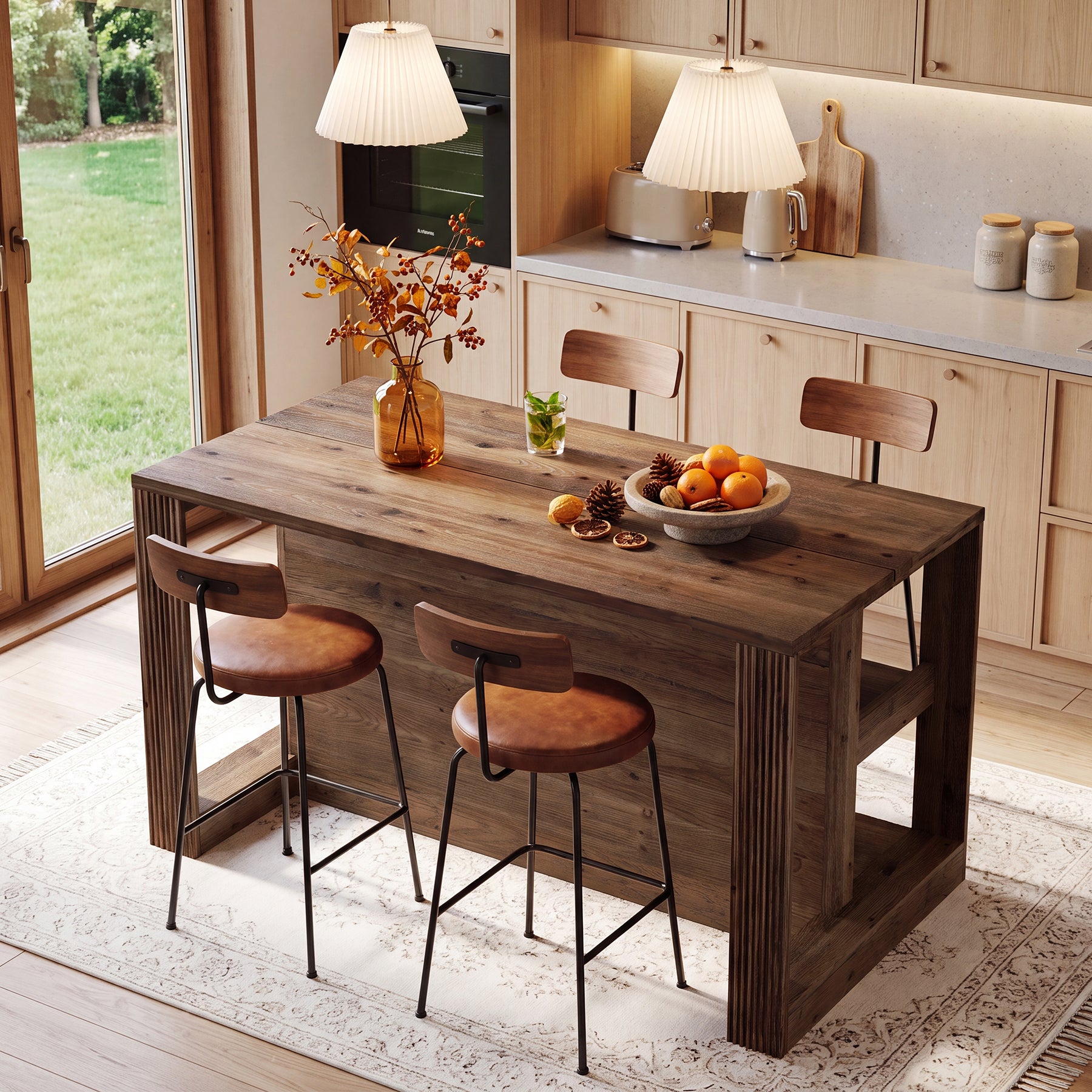 55" Home Bar Table, Solid Wood Counter Height Pub Table for Dining Room