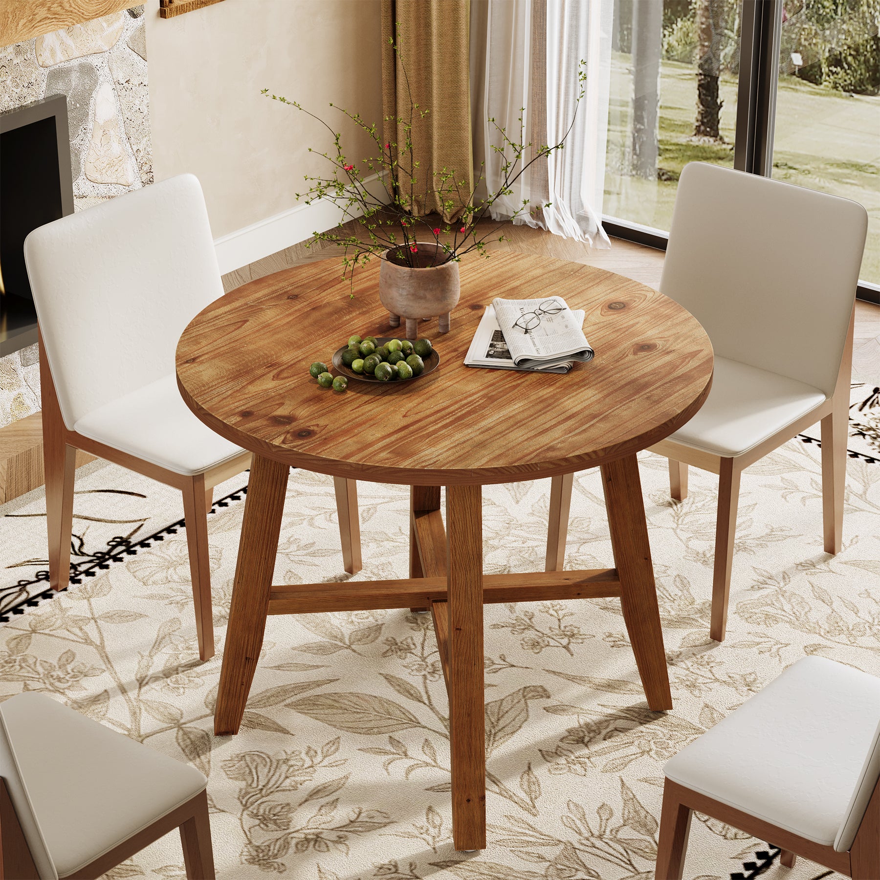 Solid Wood Round Dining Table, 31.5" Farmhouse Kitchen Table for 2-4