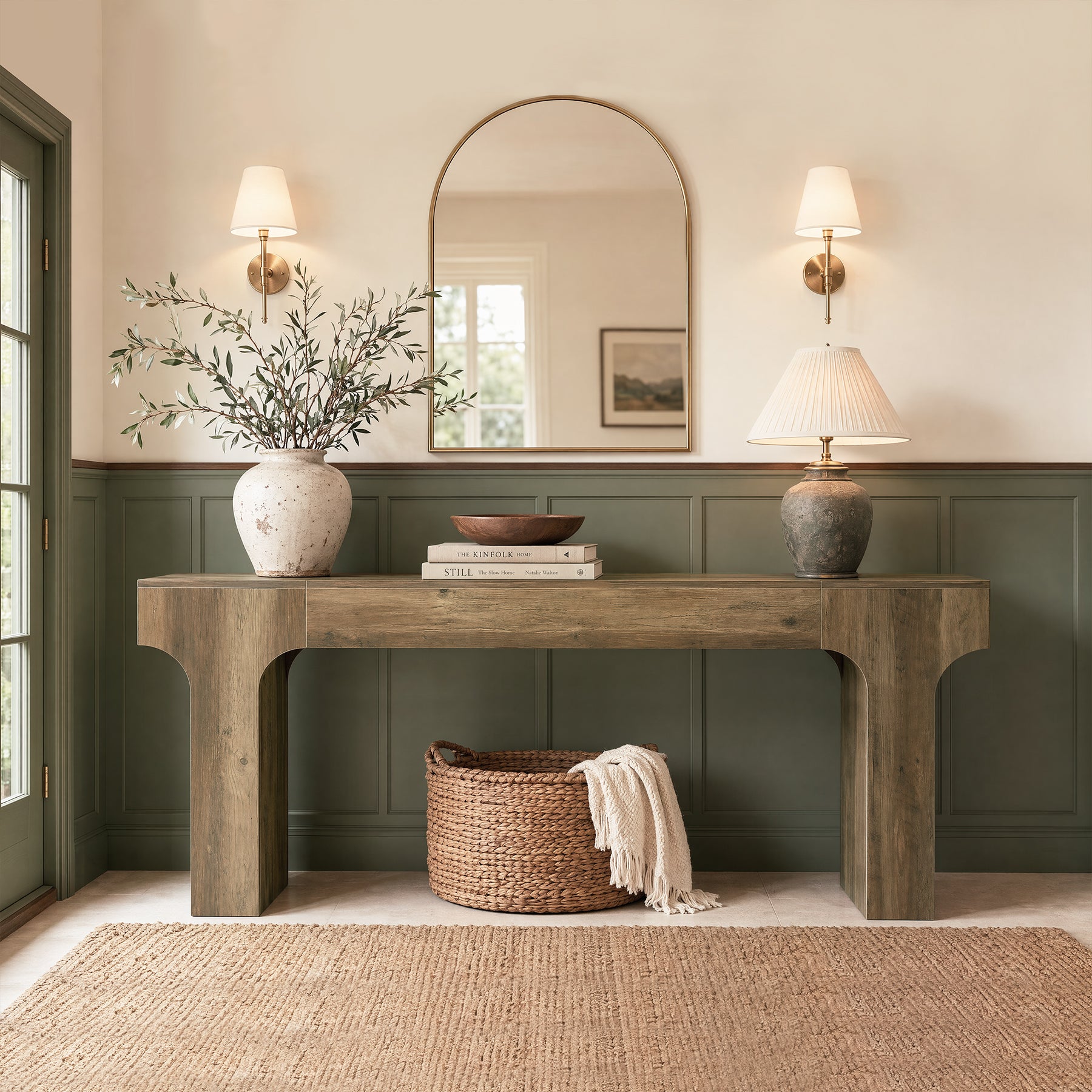 78.7" Console Table, Farmhouse Sofa Entryway Table with Arched Legs for Hallway