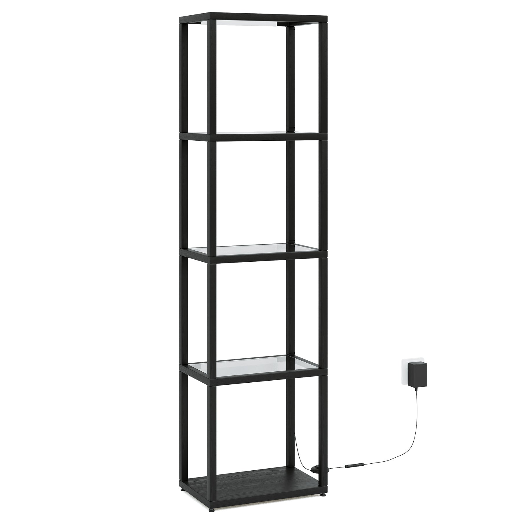 LED Floor Lamp, 4-Tier Bookshelf with Glass Shelves & Light