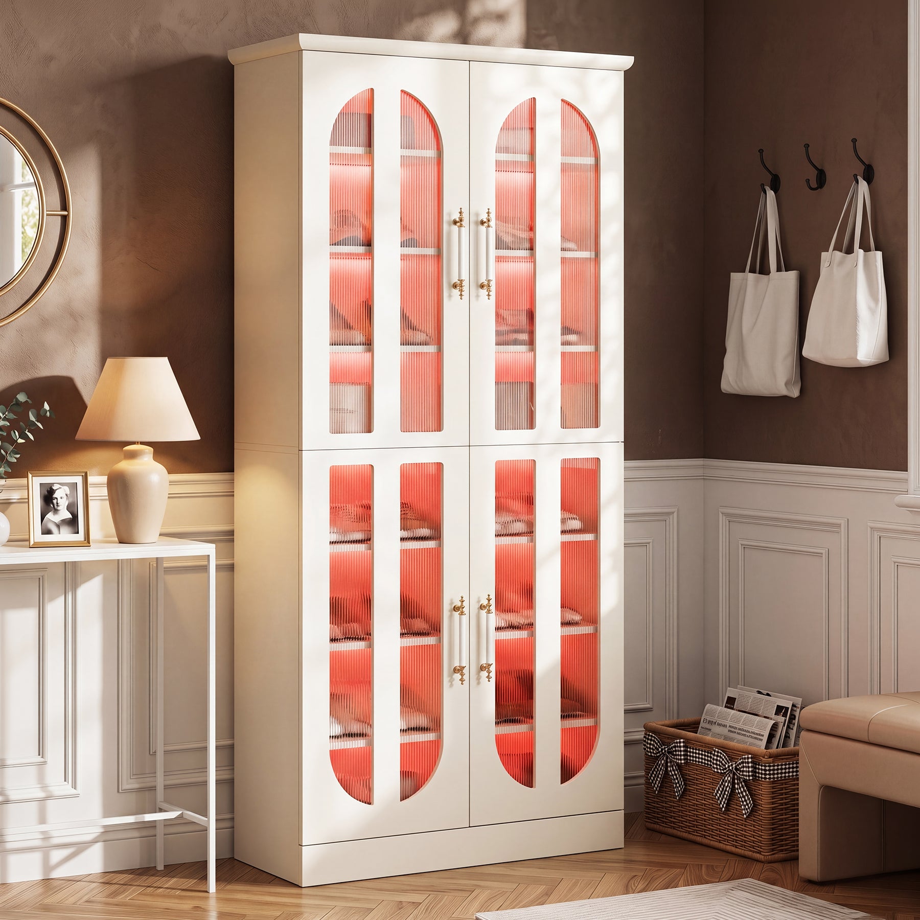 8-Tier Shoe Cabinet, Modern Shoe Organizer with Dimmable LED Lights & Acrylic Doors
