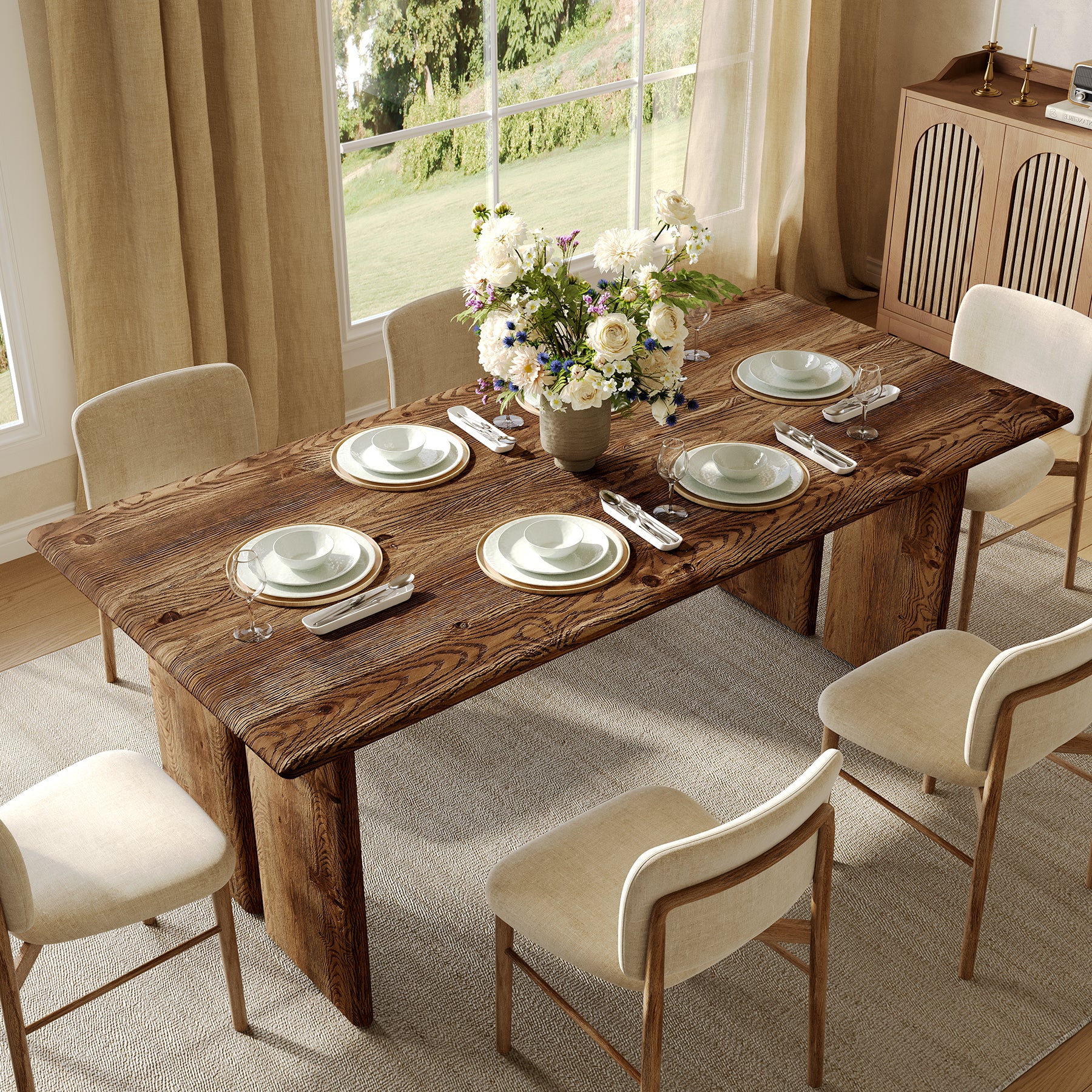 63" Solid Wood Dining Table, Rectangle Kitchen Table for 4-6 People