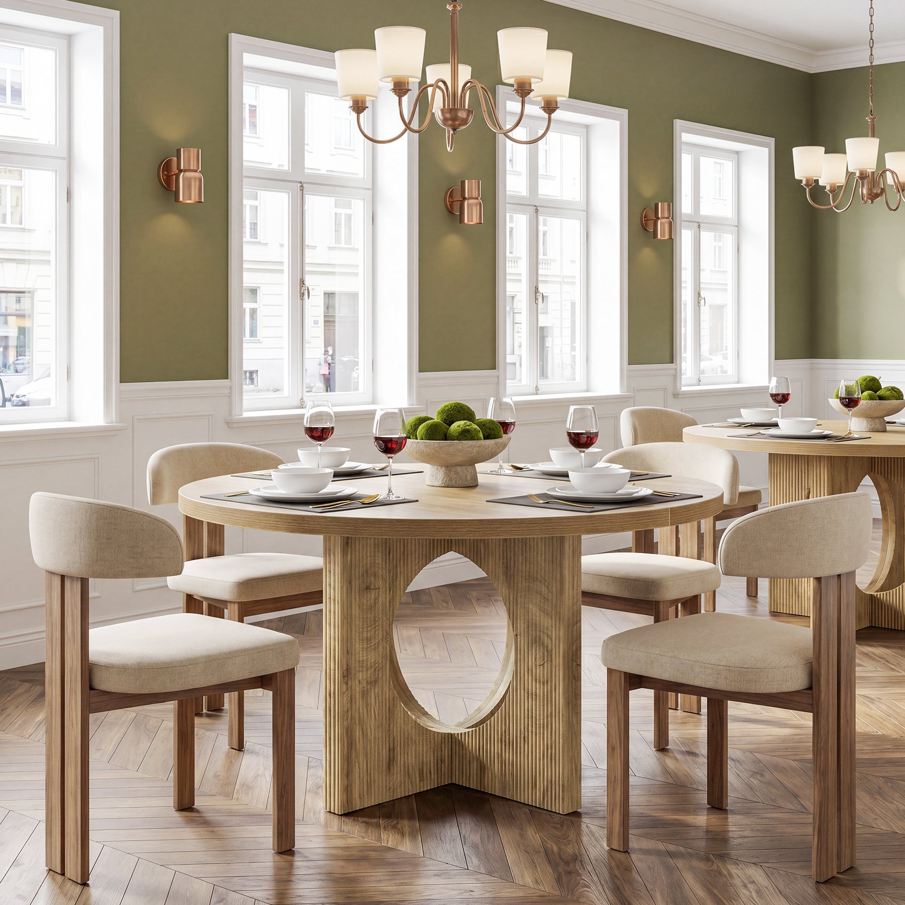 Tribesigns 47-Inch Round Dining Table with Fluted Pedestal Base, Farmhouse Kitchen Table for 4-6 People and Apartments
