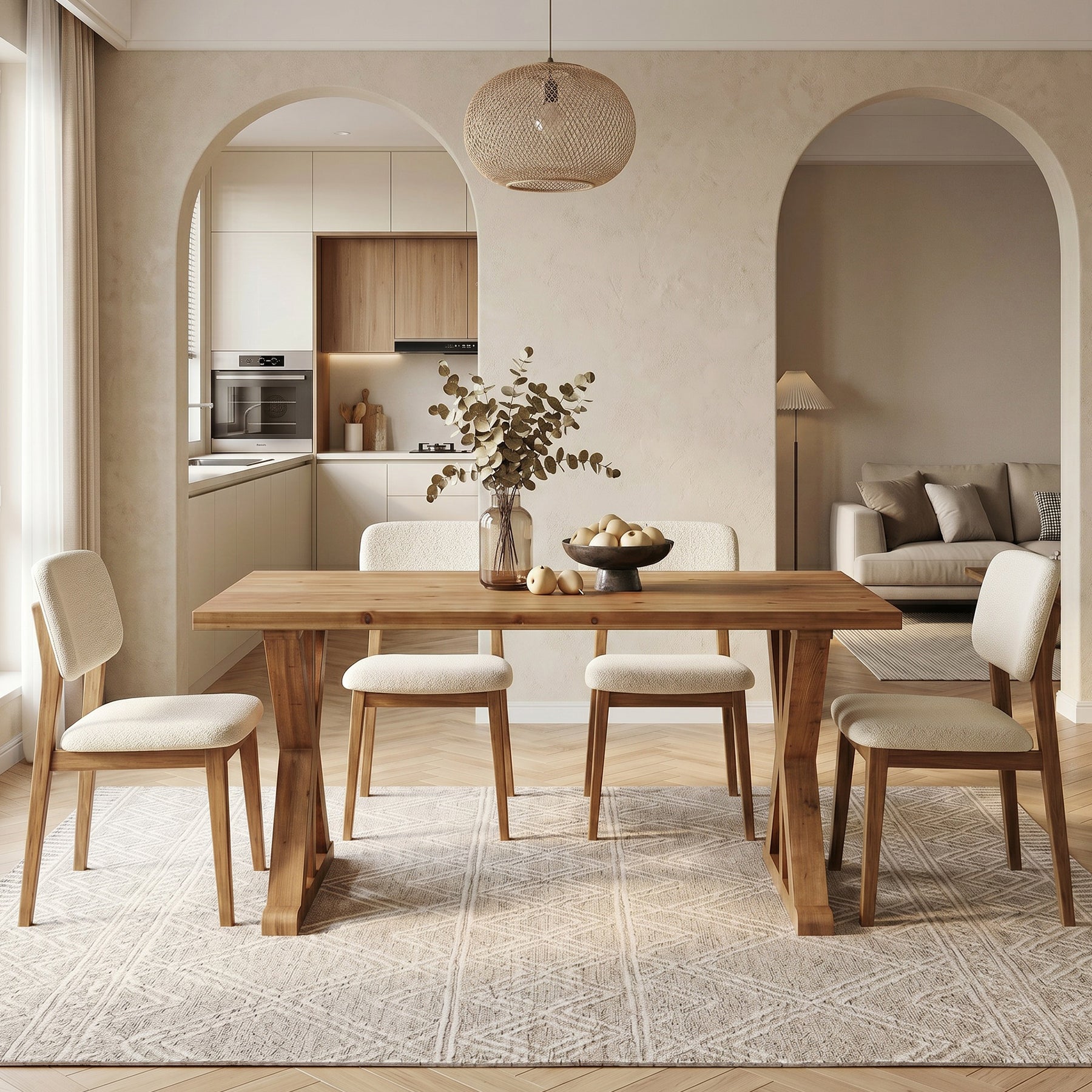 63" Wood Dining Table, Farmhouse Kitchen Dinner Table for 4-6 People