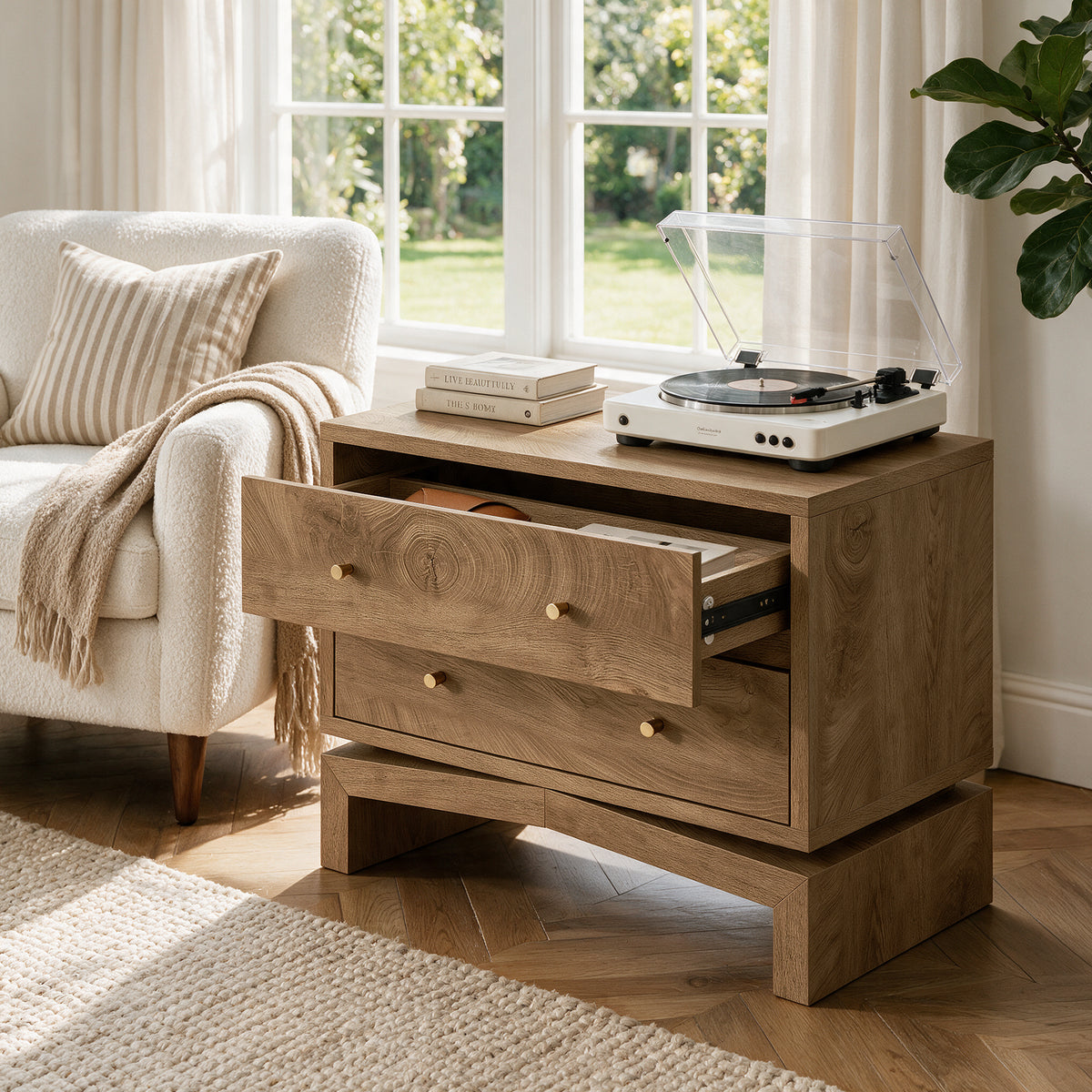 31.5" Oversized Nightstands with 2 Drawers, Farmhouse Bedside Table with U-Shaped Base