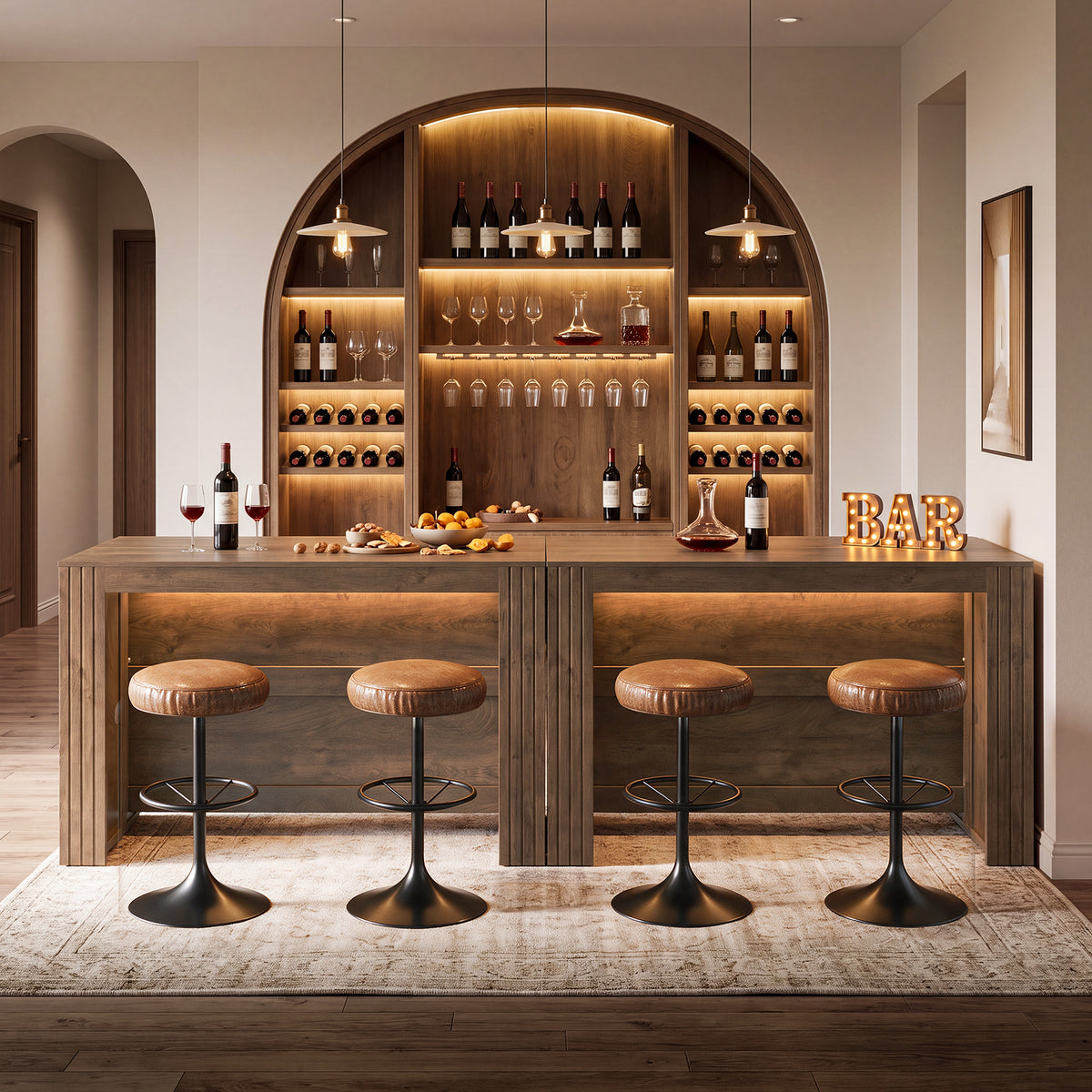 63" Kitchen Island with Seating Space for 4, Wood Island Table with Two-Sided Legroom
