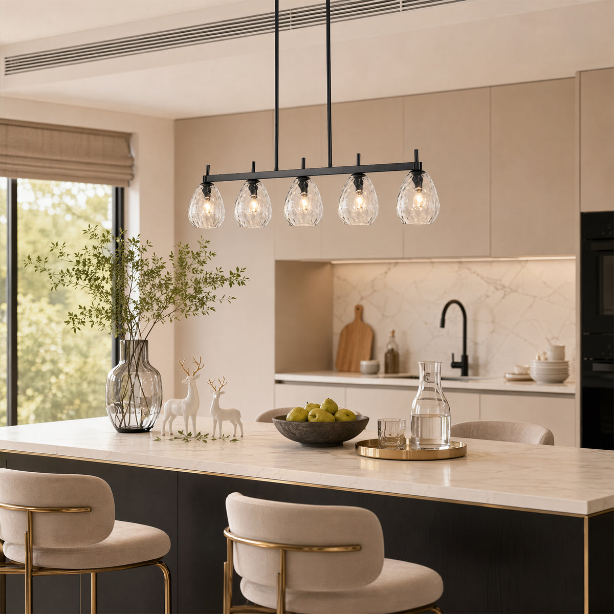 5-Light 41" Black Linear Pendant Light, Kitchen Island Light with Clear Glass Shade