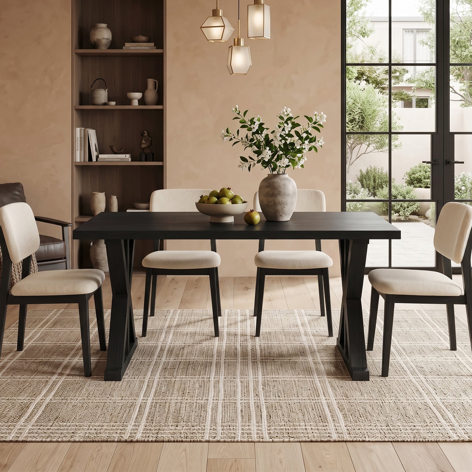 63" Wood Dining Table, Farmhouse Kitchen Dinner Table for 4-6 People