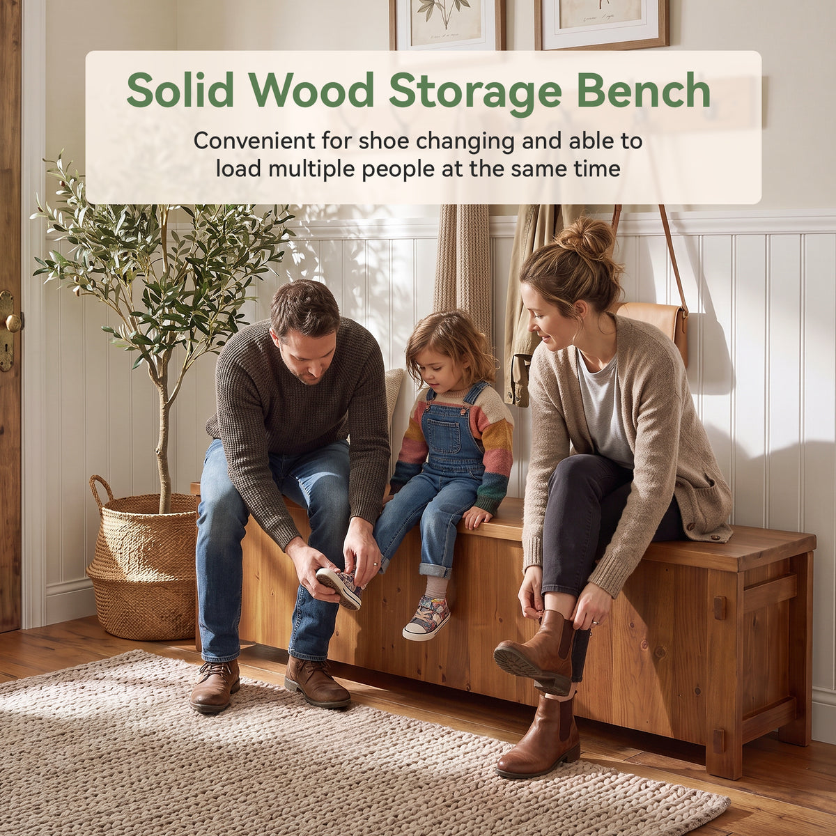 63" Solid Wood Storage Bench, Farmhouse End of Bed Bench with Soft-Close Lid for Bedroom