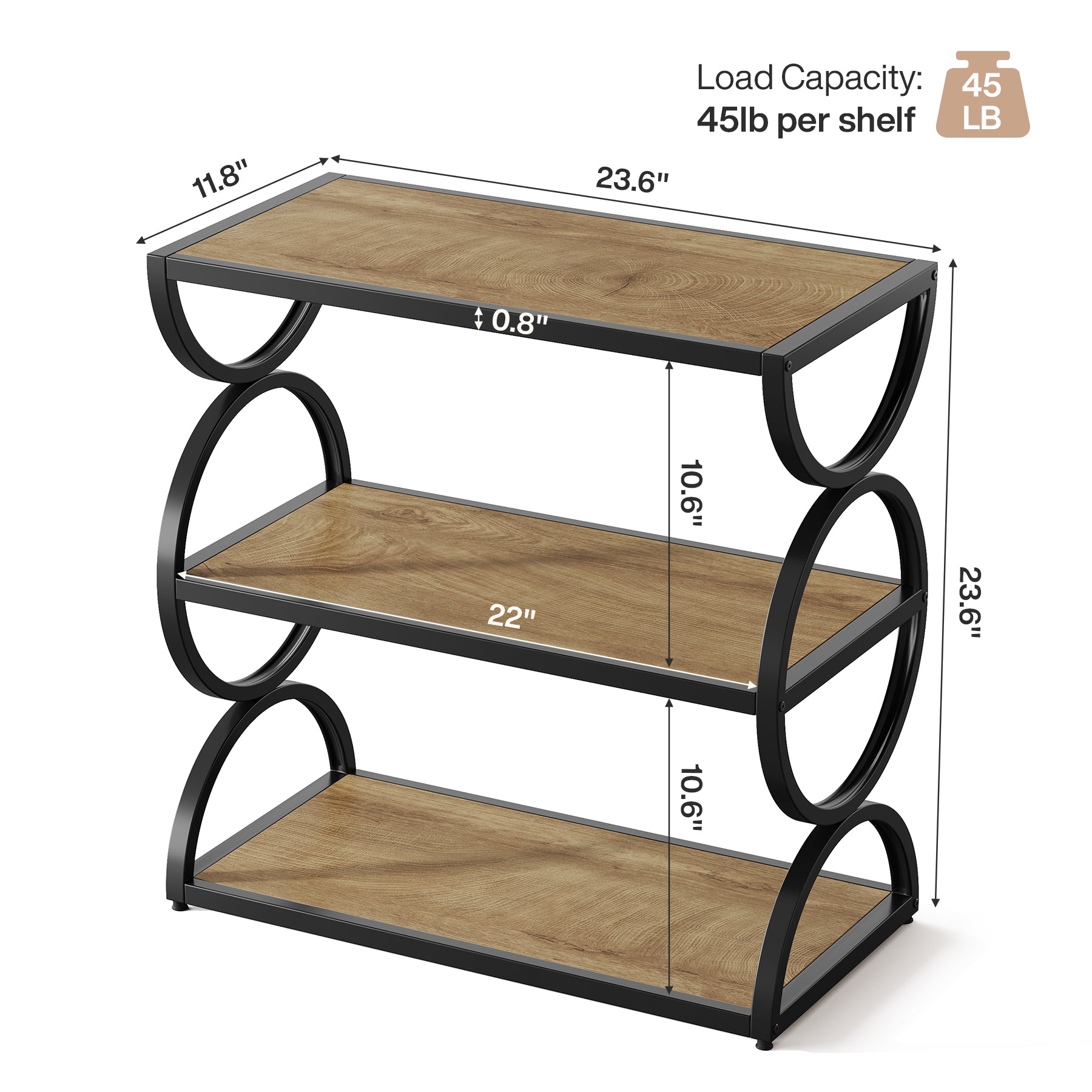 23.6” Industrial Nightstand, Bedside Table  With 3-Tier Open Shelves For Small Bedrooms