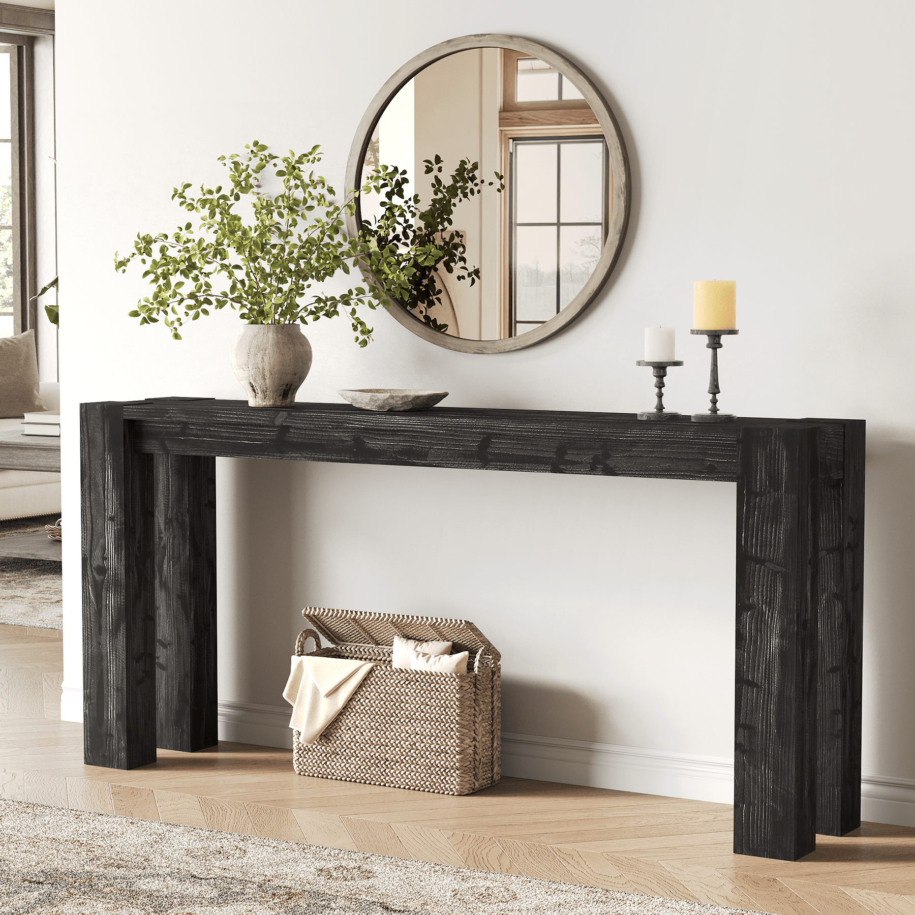 70.9" Console Table, Solid Wood Long Sofa Table for Entryway