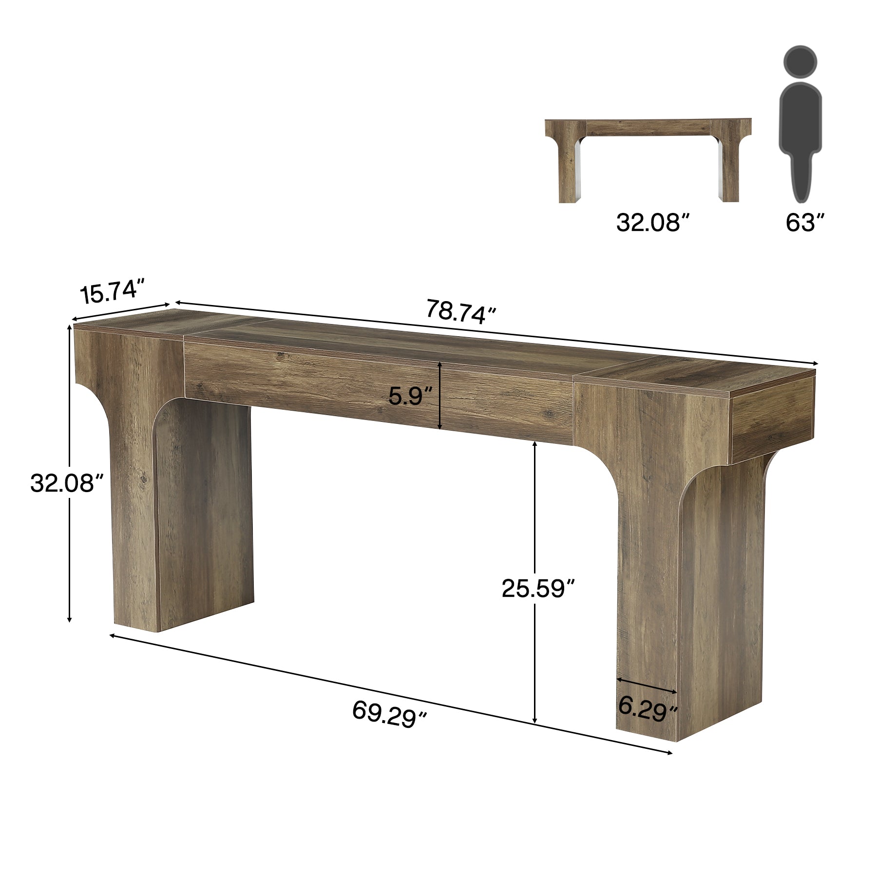 78.7" Console Table, Farmhouse Sofa Entryway Table with Arched Legs for Hallway