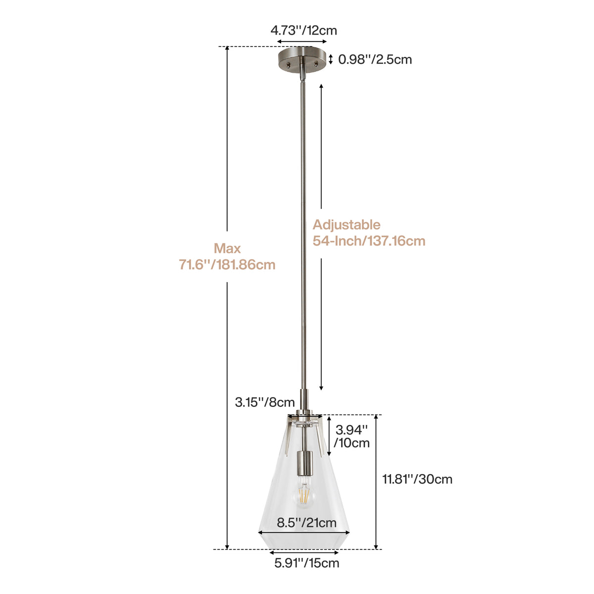 Tribesigns Modern Single Pendant Light with Clear Glass Lampshade