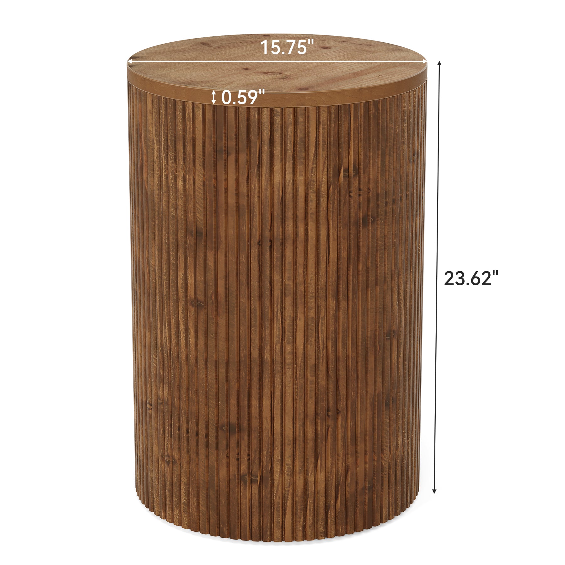 Solid Wood Round Side Table with Storage and 4 Wheels - Thumbnail 3