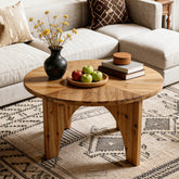 31.5" Round Coffee Table, Farmhouse Solid Wood Center Table with Curved Legs 3