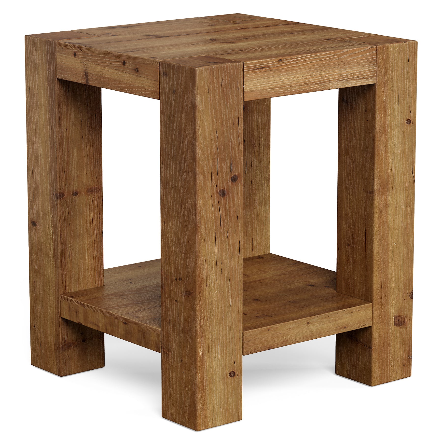 19.6" Farmhouse Side Table, Solid Wood 2-Tier End Table with Storage Shelves