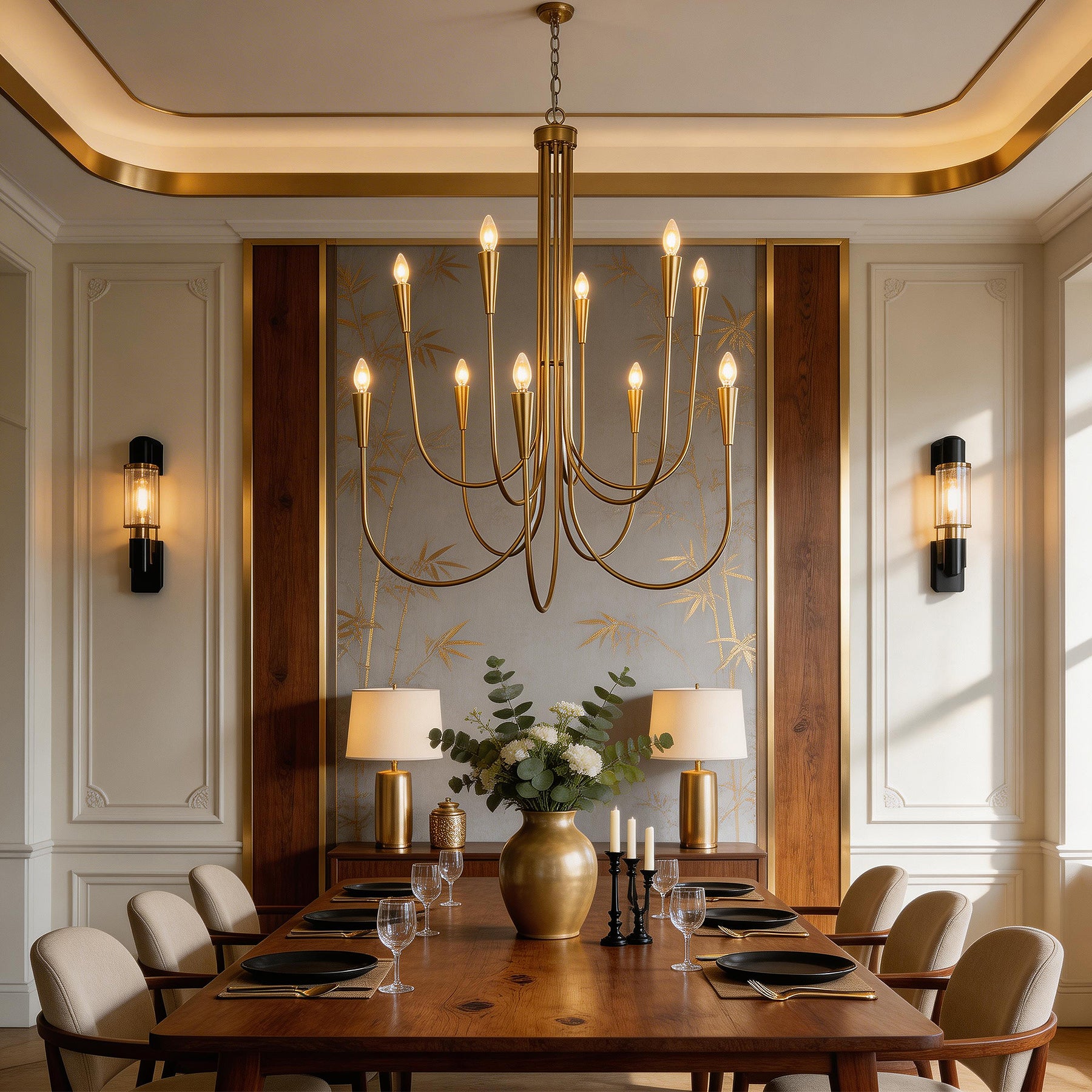 10-Light Modern Chandelier, U-Shaped Arms Pendant Light Fixture