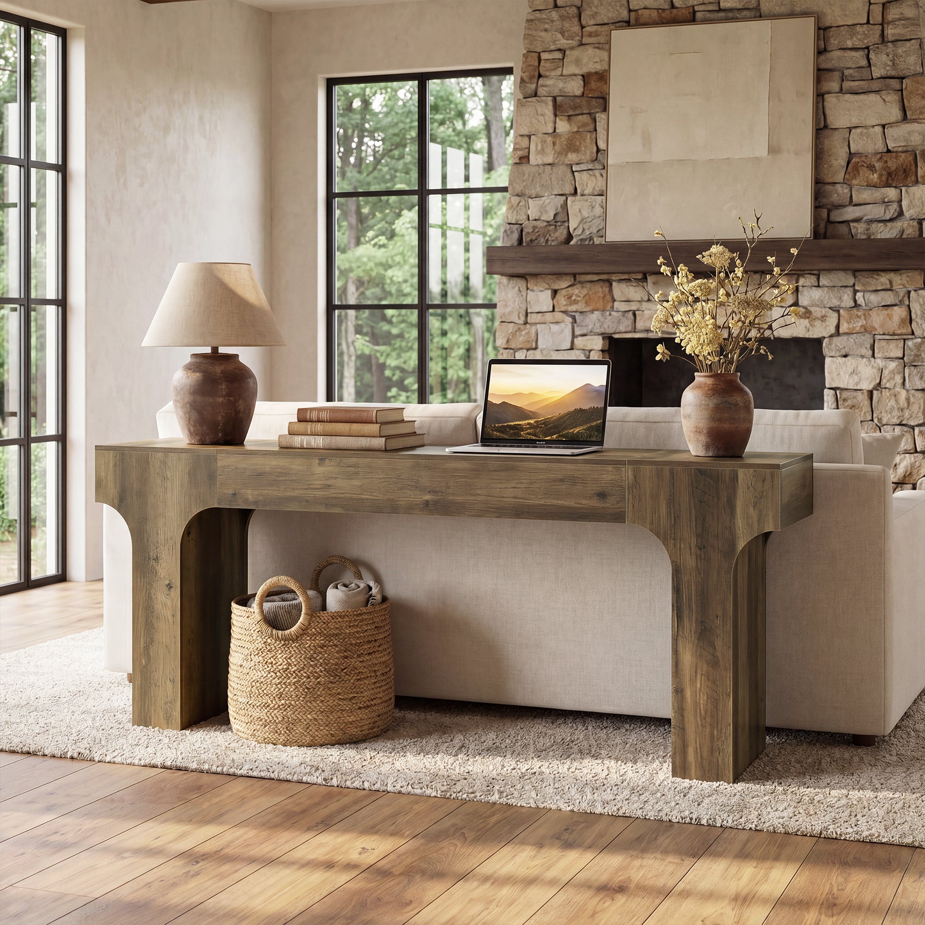 78.7" Console Table, Farmhouse Sofa Entryway Table with Arched Legs for Hallway